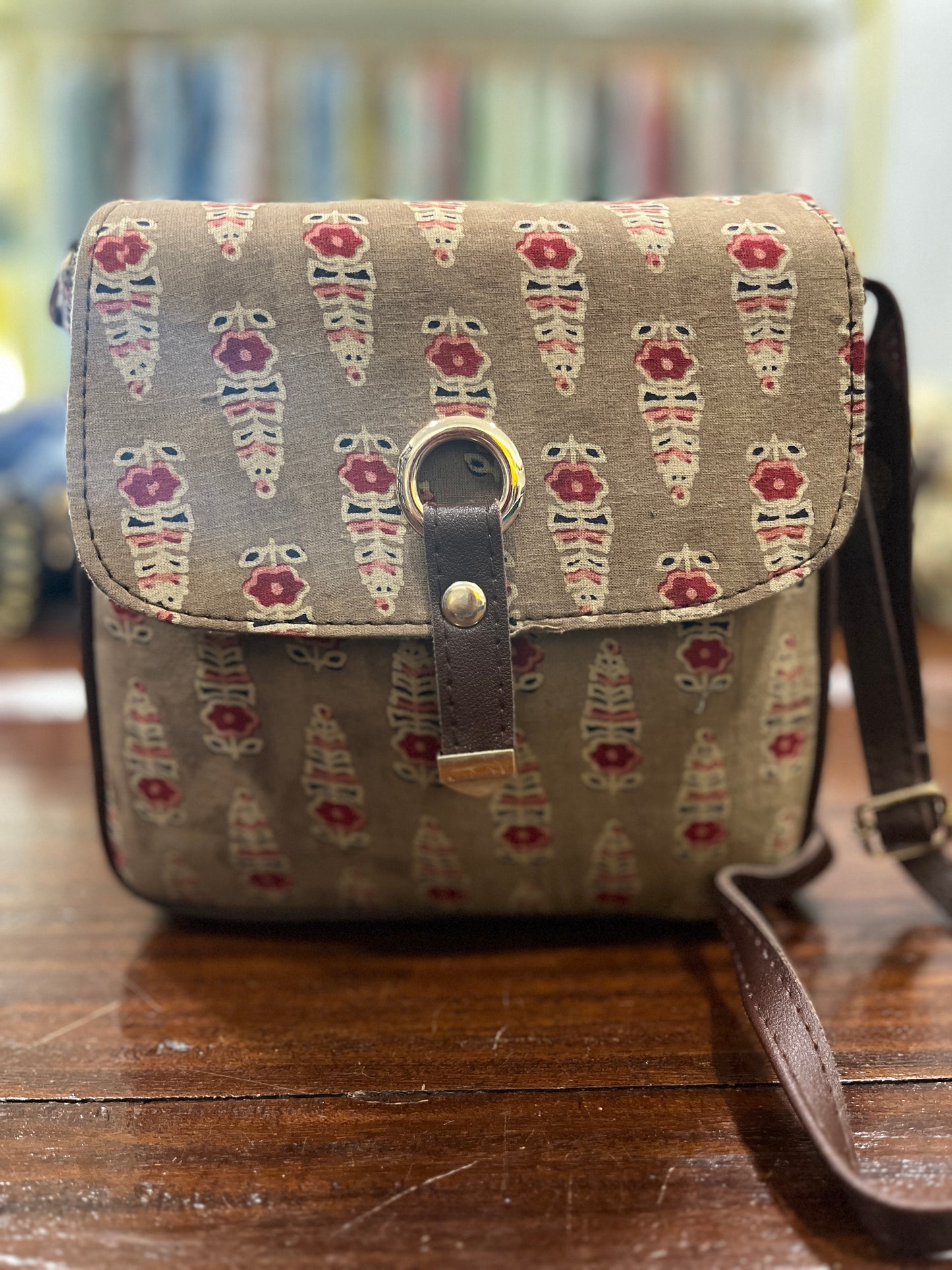 Southloom™ Handmade Light Brown Printed Mini Sling Handbag