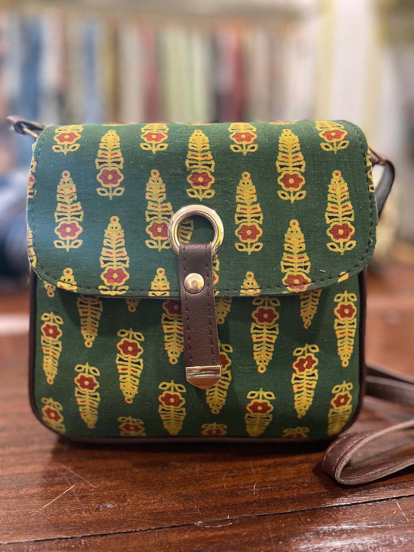 Southloom™ Handmade Green Printed Mini Sling Handbag