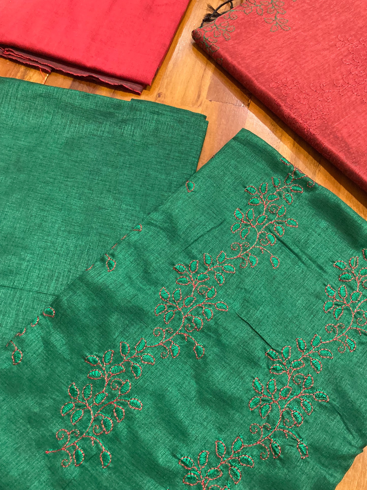 Southloom™ Semi Tussar Churidar Salwar Suit Material with Green Floral Design Thread work