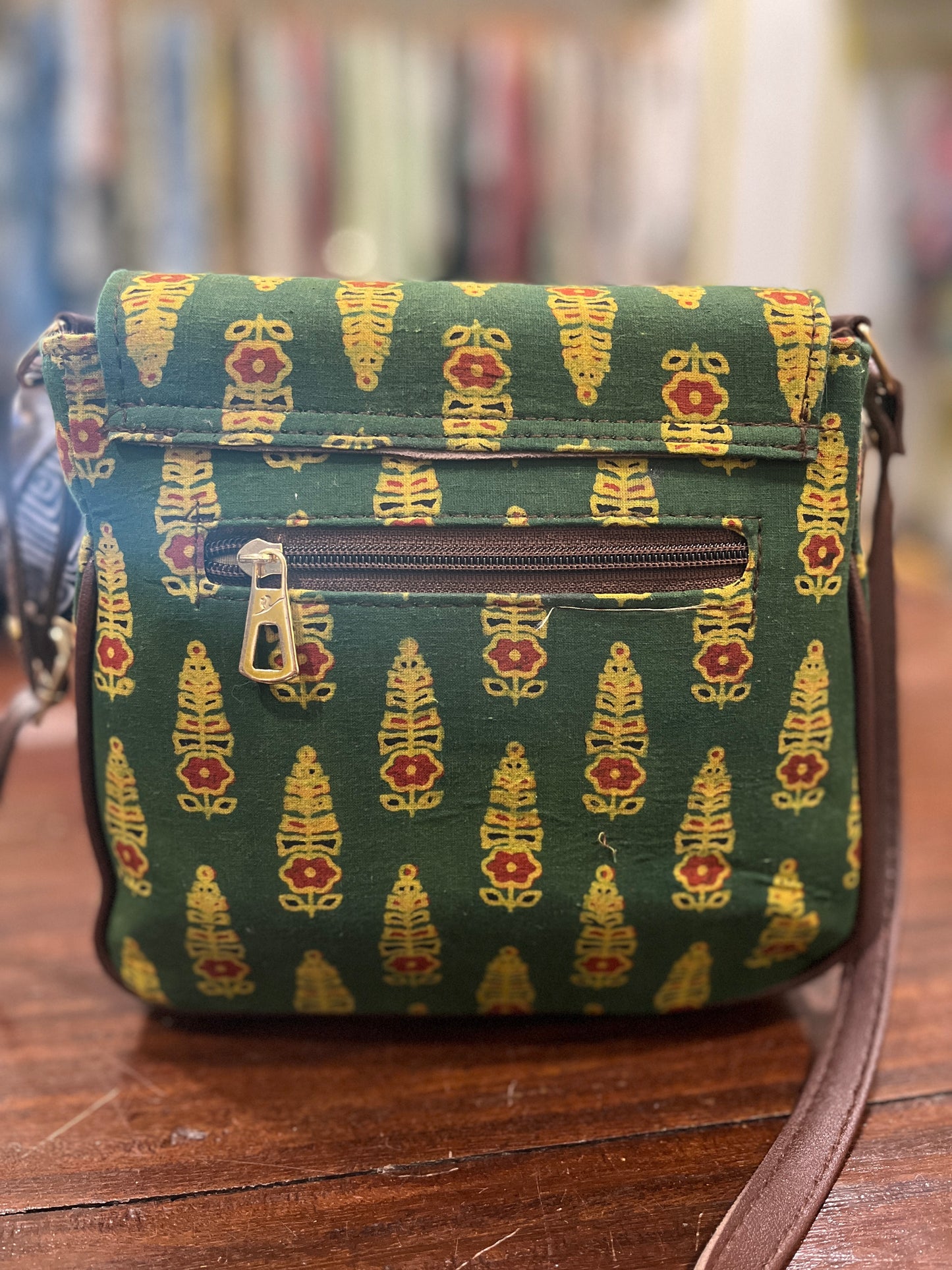 Southloom™ Handmade Green Printed Mini Sling Handbag