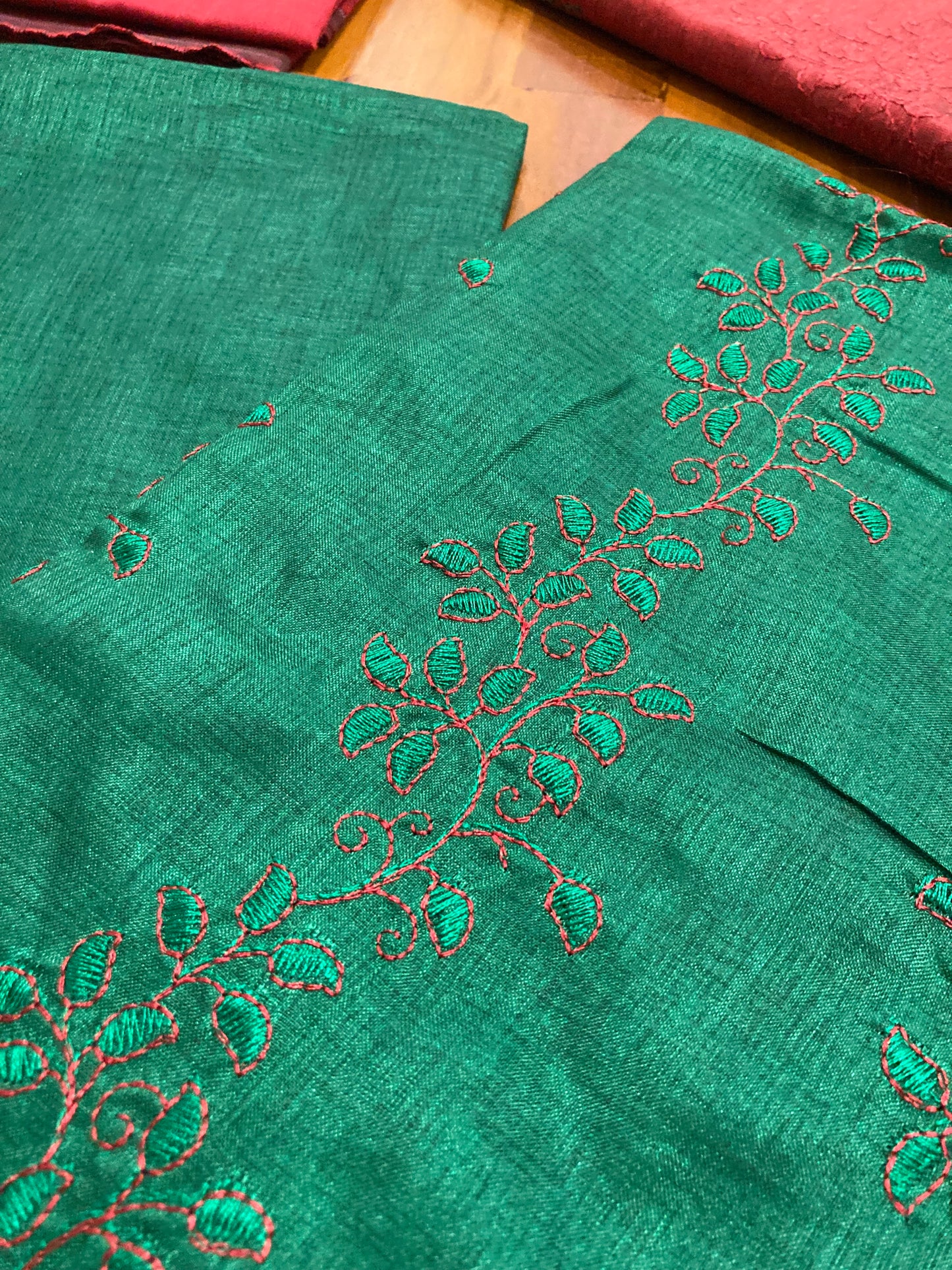 Southloom™ Semi Tussar Churidar Salwar Suit Material with Green Floral Design Thread work