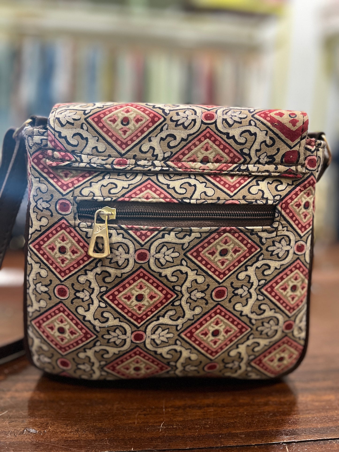 Southloom™ Handmade Red and Brown Printed Mini Sling Handbag