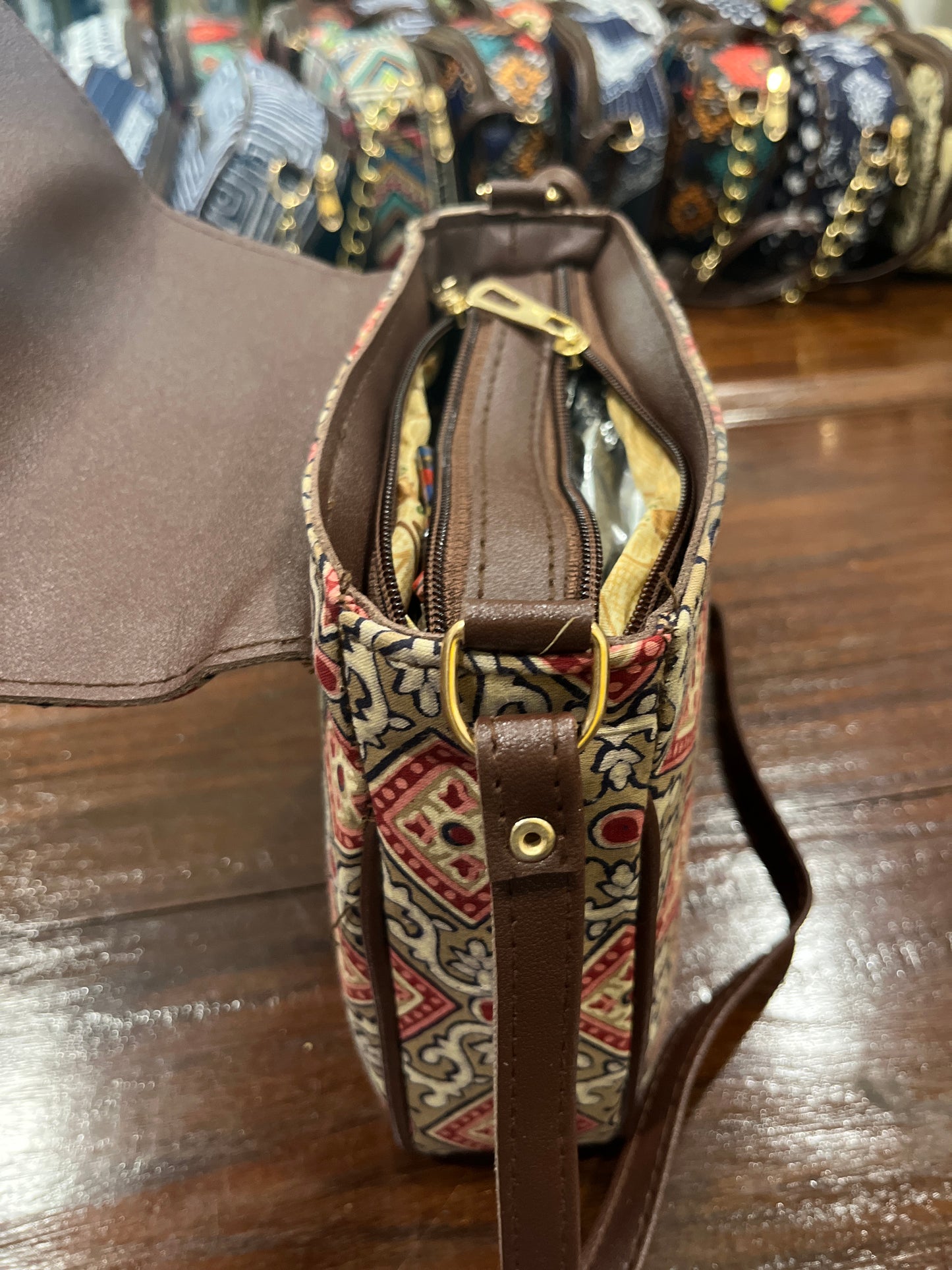 Southloom™ Handmade Red and Brown Printed Mini Sling Handbag