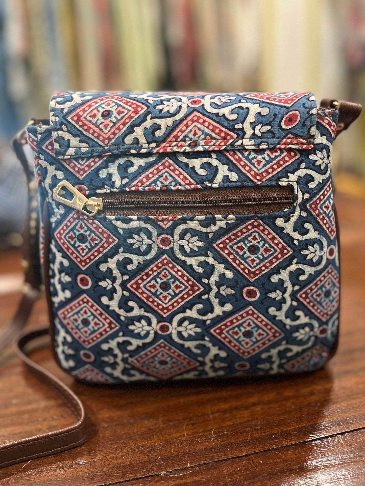 Southloom™ Handmade Blue and Red Printed Mini Sling Handbag