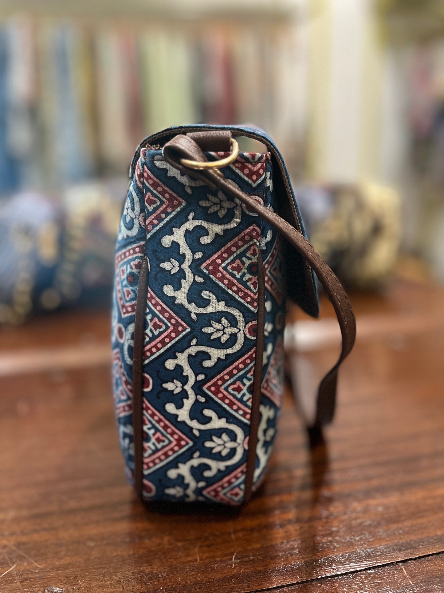 Southloom™ Handmade Blue and Red Printed Mini Sling Handbag