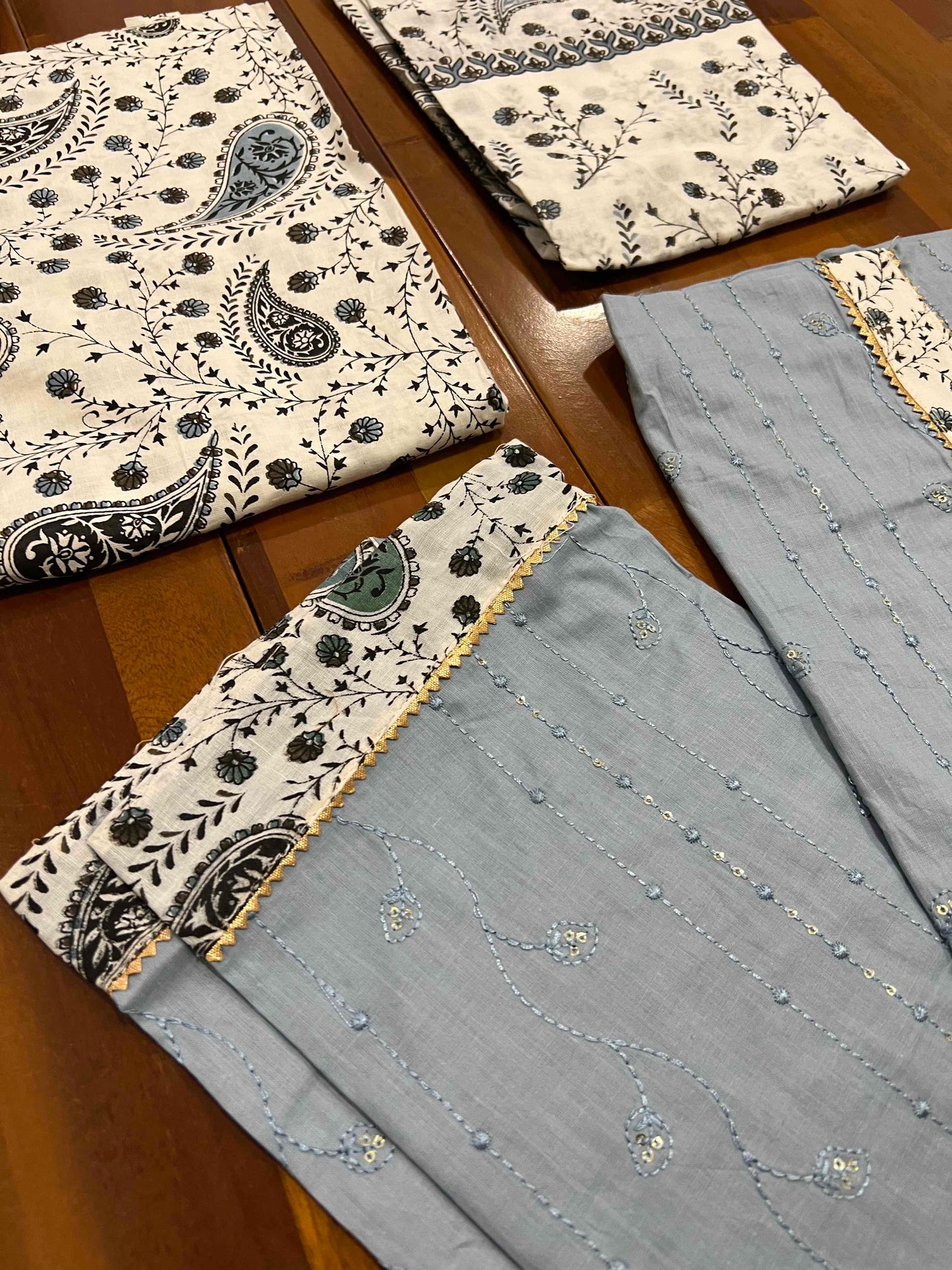 Southloom™ Cotton Churidar Salwar Suit Material in Light Blue with Sequins and Thread Work