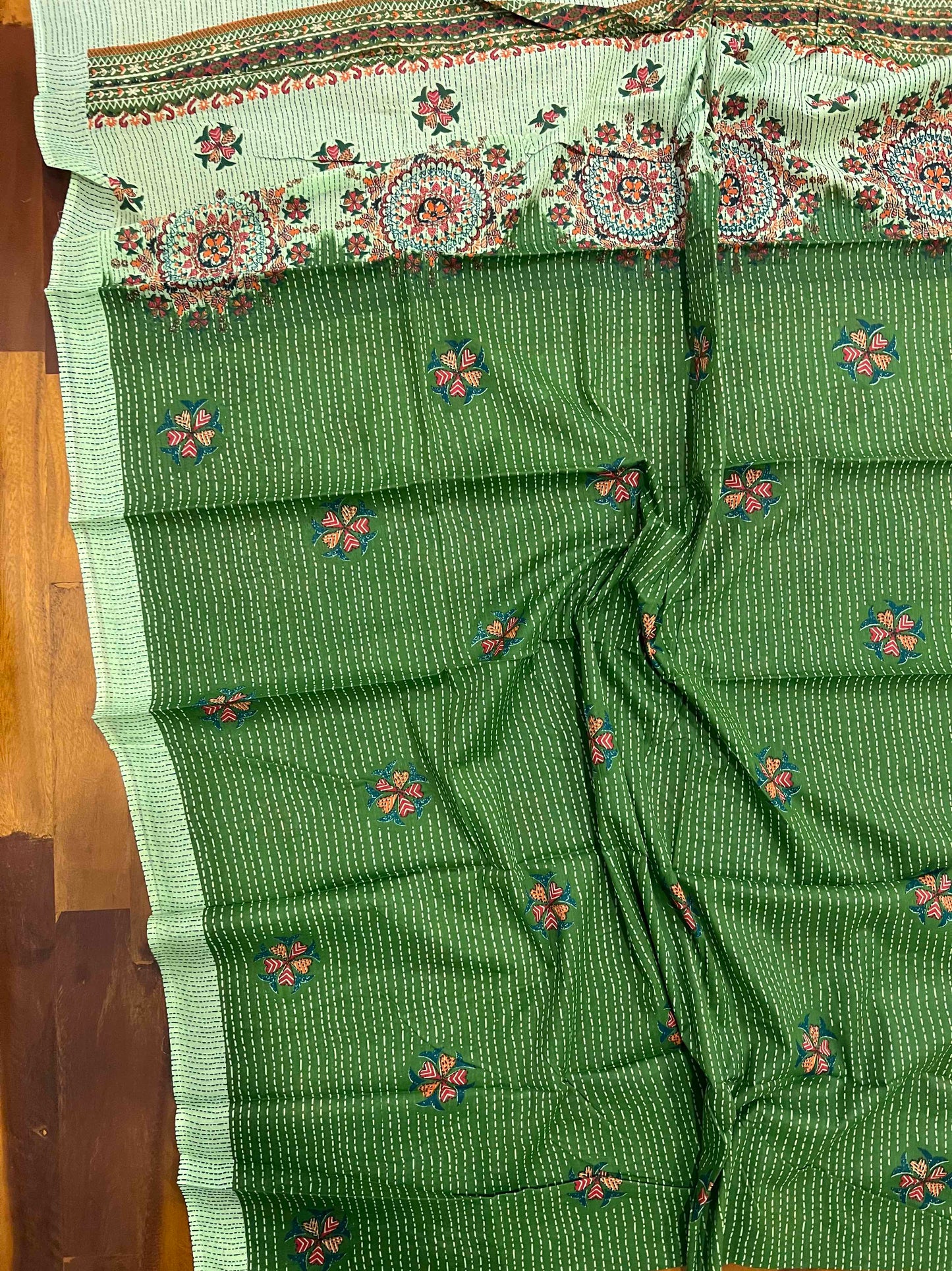 Southloom™ Cotton Churidar Salwar Suit Material in Green with Embroidery