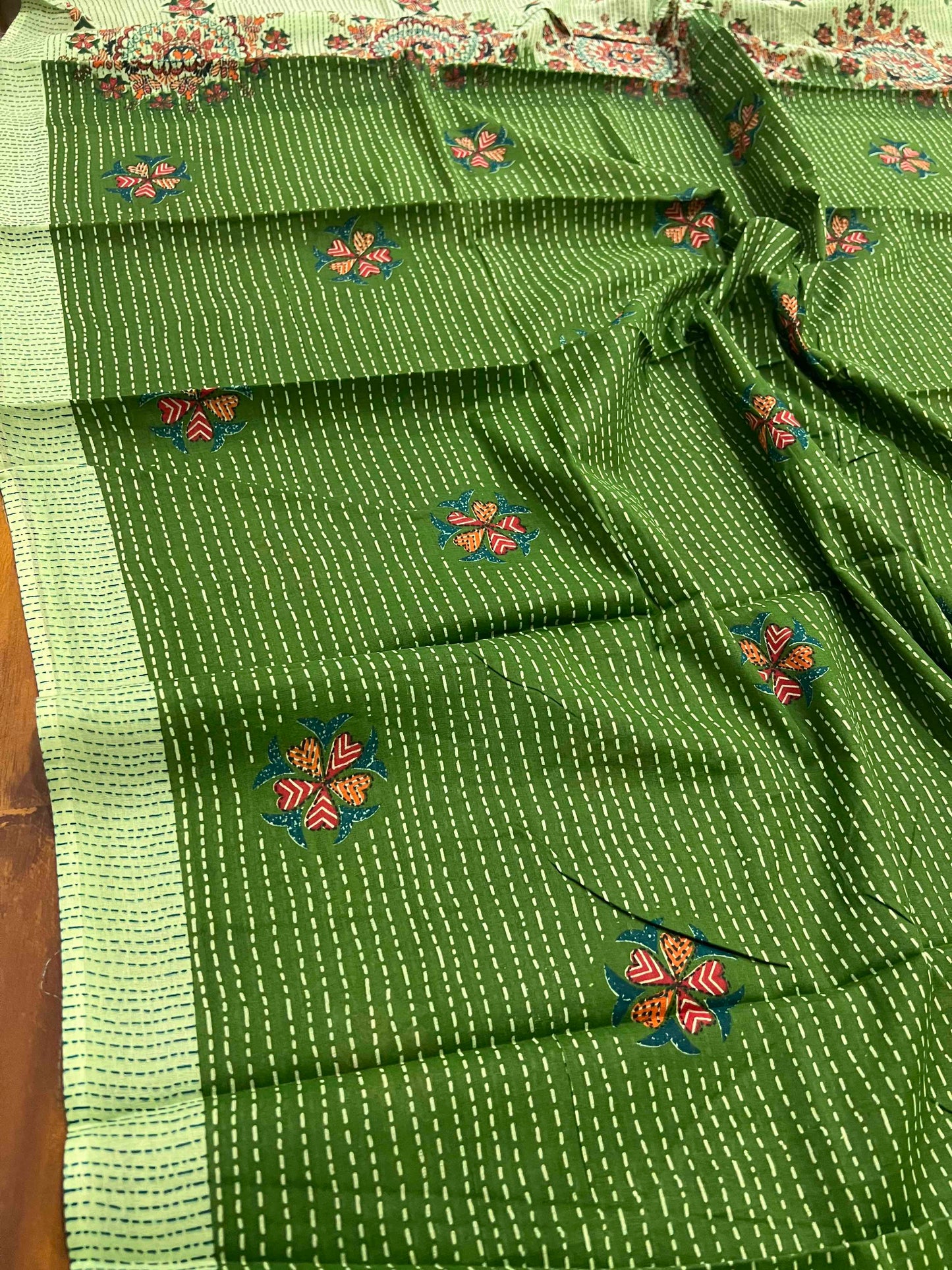 Southloom™ Cotton Churidar Salwar Suit Material in Green with Embroidery