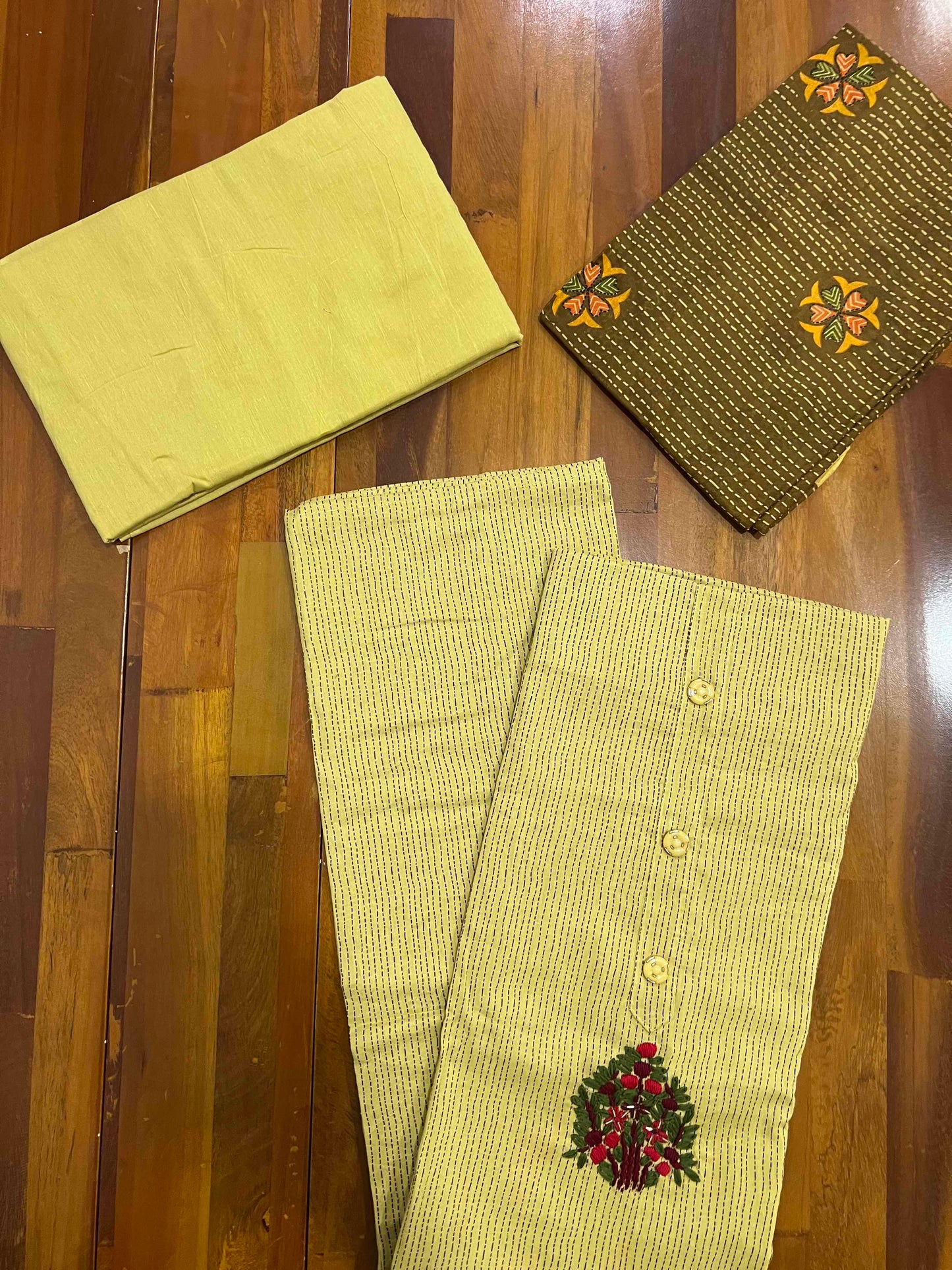 Southloom™ Cotton Churidar Salwar Suit Material in Pale Yellow with Embroidery