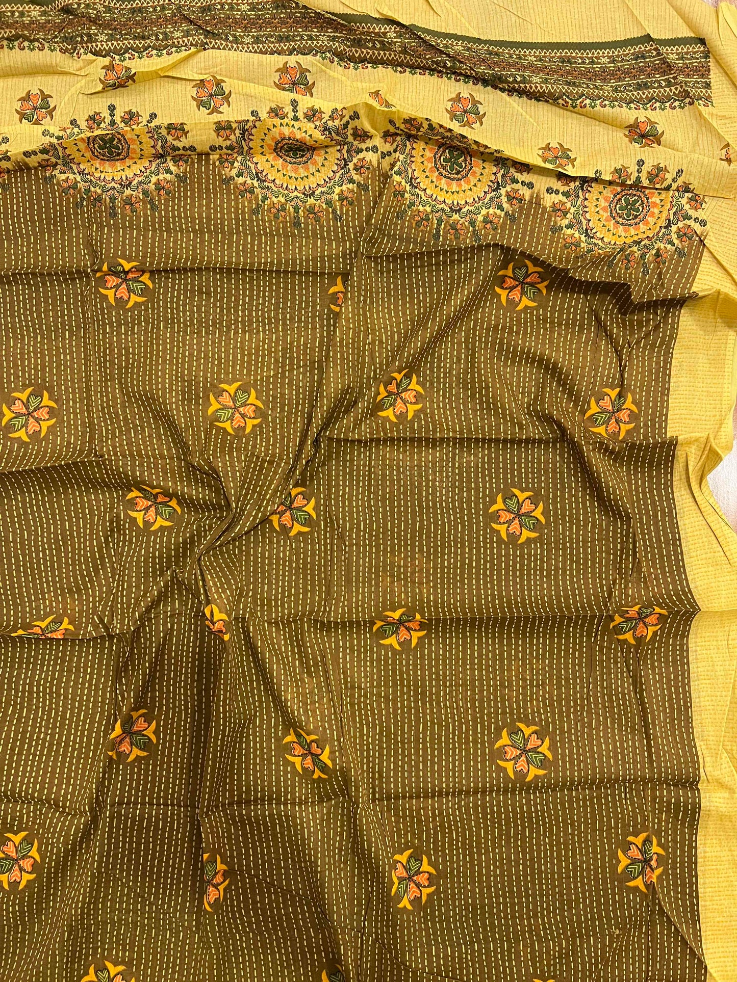 Southloom™ Cotton Churidar Salwar Suit Material in Pale Yellow with Embroidery