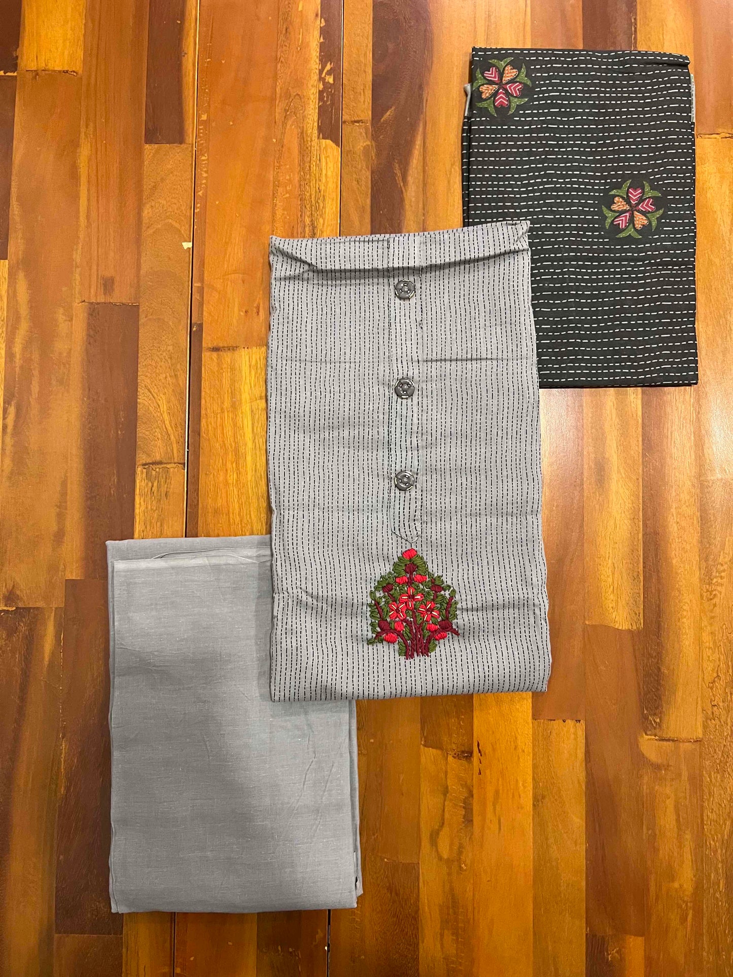 Southloom™ Cotton Churidar Salwar Suit Material in Grey with Embroidery