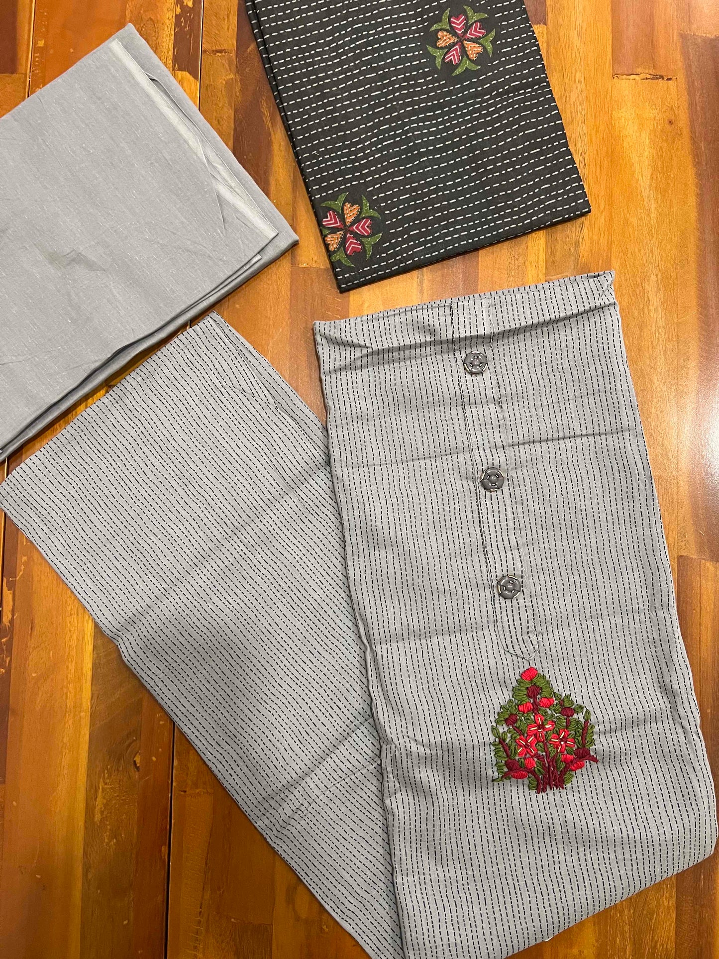 Southloom™ Cotton Churidar Salwar Suit Material in Grey with Embroidery