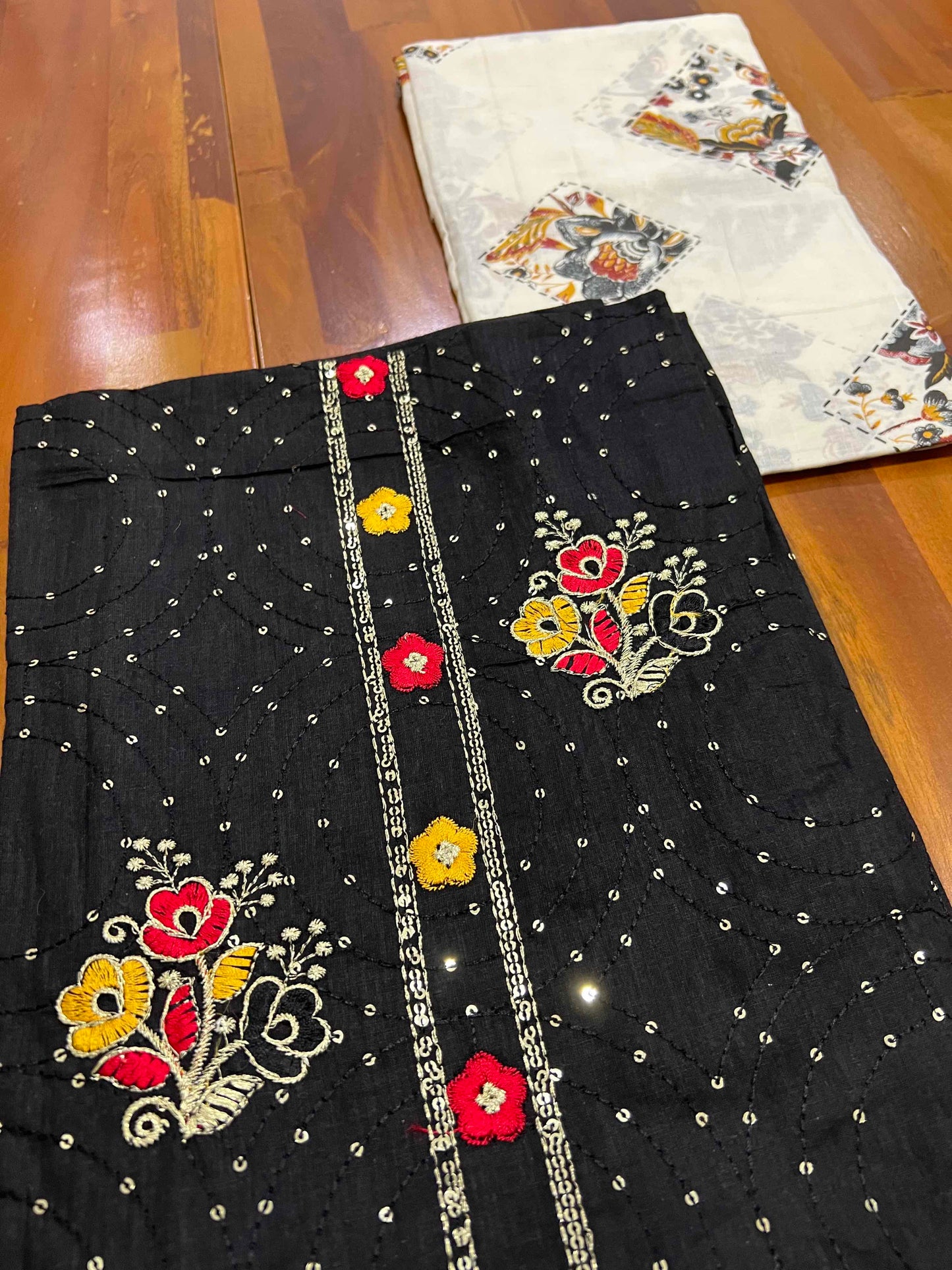 Southloom™ Cotton Churidar Salwar Suit Material in Black with Sequins Work