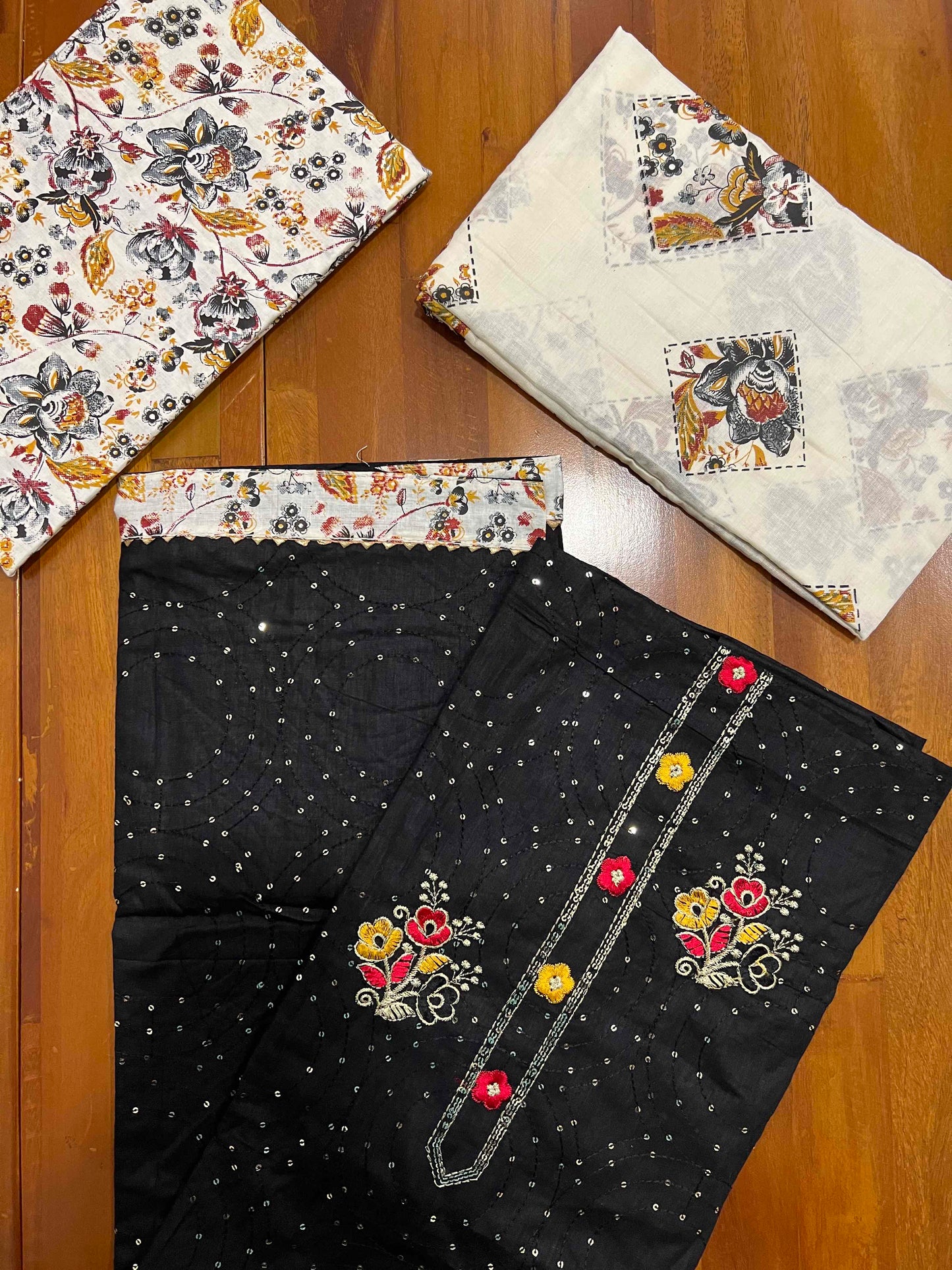 Southloom™ Cotton Churidar Salwar Suit Material in Black with Sequins Work