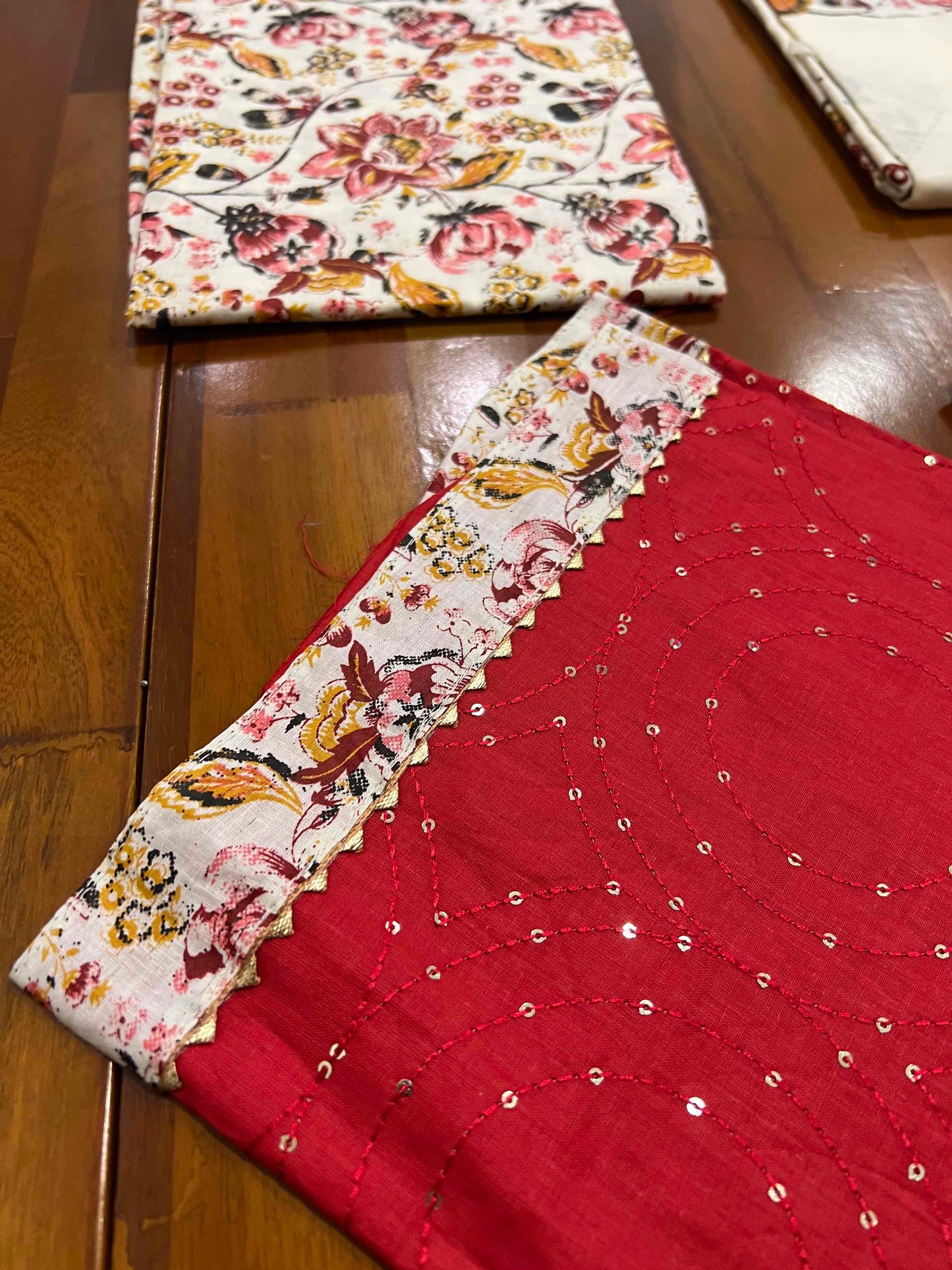 Southloom™ Cotton Churidar Salwar Suit Material in Red with Sequins Work