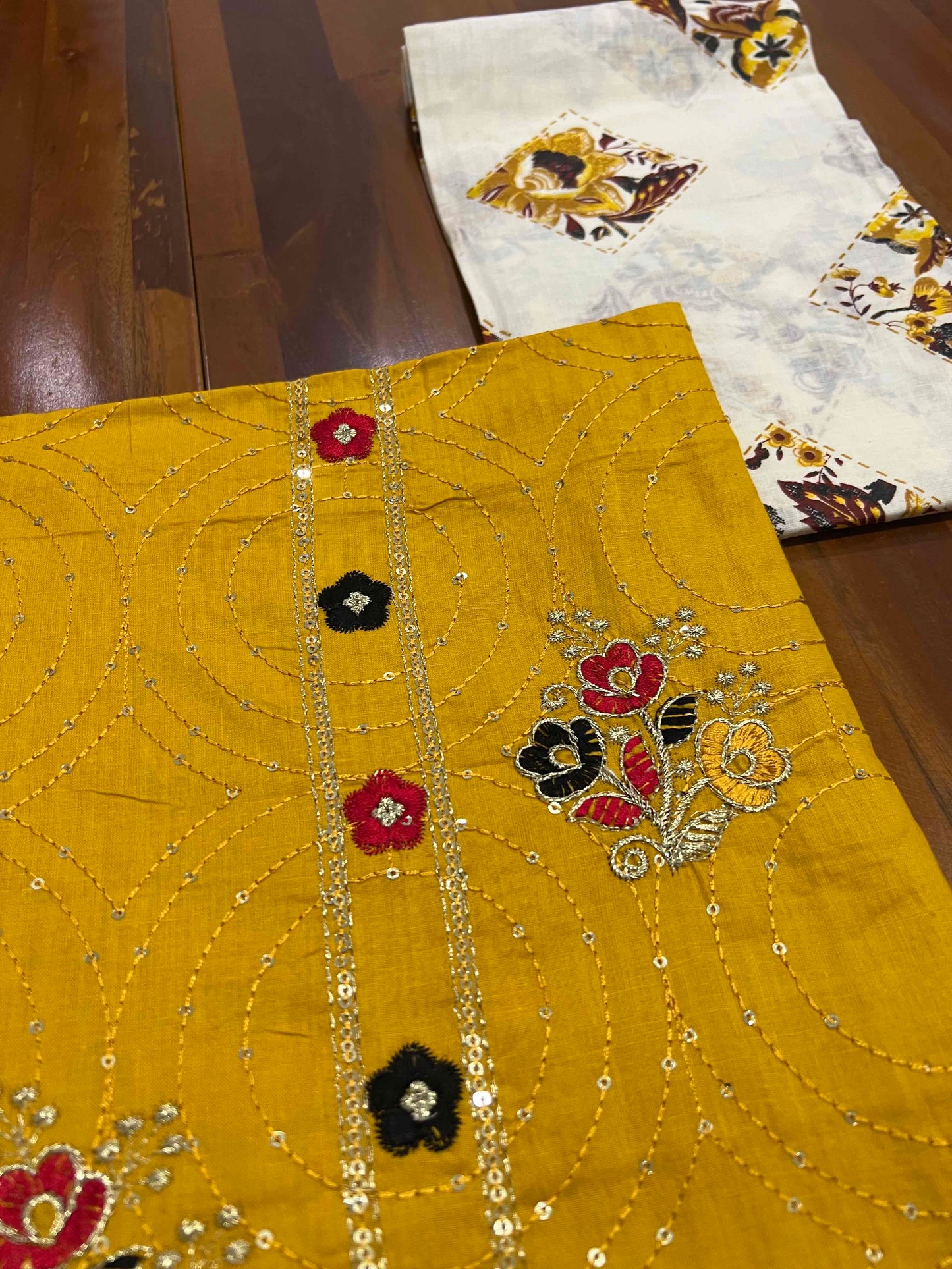 Southloom™ Cotton Churidar Salwar Suit Material in Yellow with Sequins Work