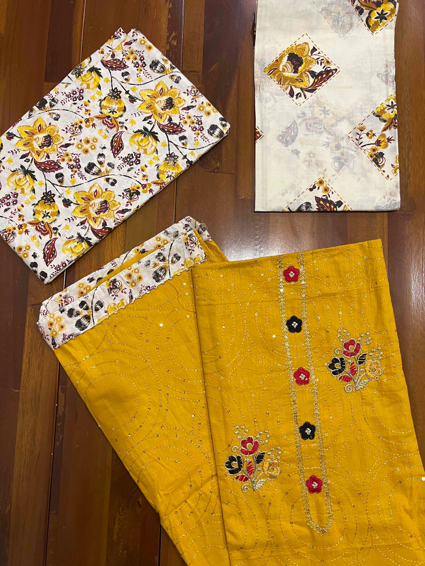 Southloom™ Cotton Churidar Salwar Suit Material in Yellow with Sequins Work