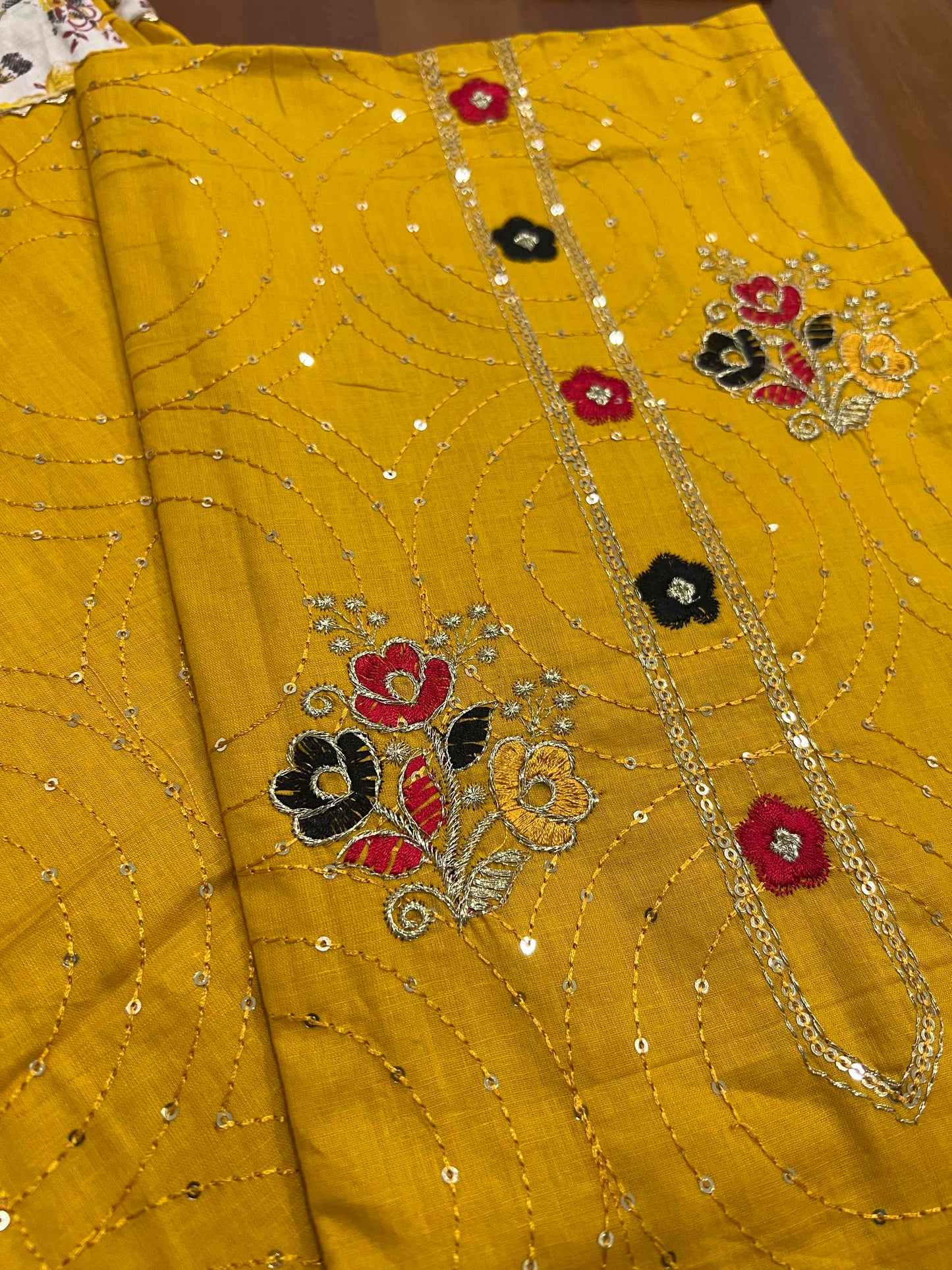 Southloom™ Cotton Churidar Salwar Suit Material in Yellow with Sequins Work