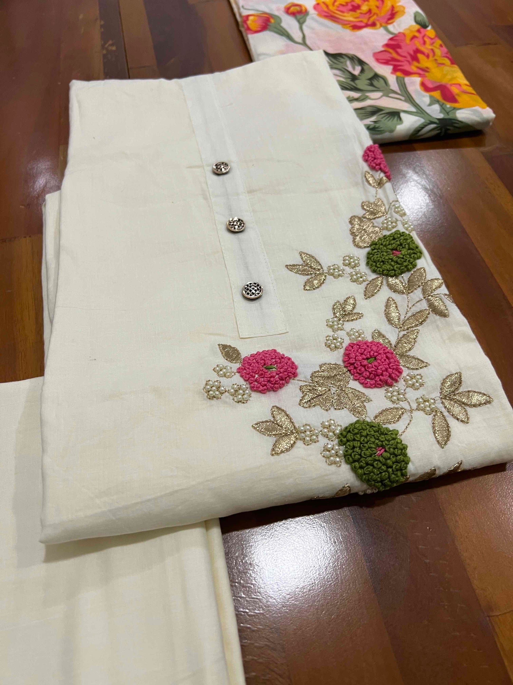 Southloom™ Cotton Churidar Salwar Suit Material in Off White with Embr –  Southloom Handmade and Organics
