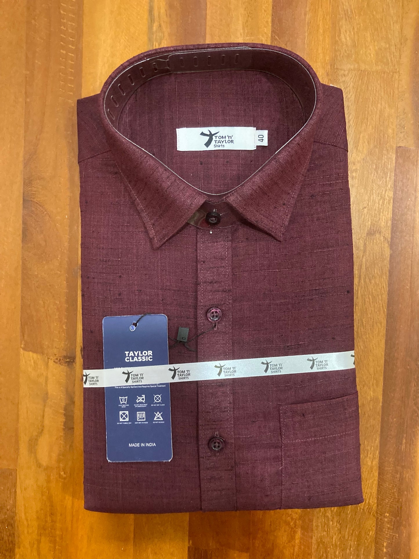 Pure Cotton Maroon With Sewing Patterns Shirt (40 FS)