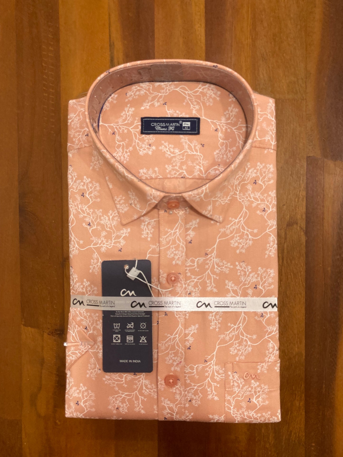 Pure Cotton Light Orange Printed Shirt (42 HS)