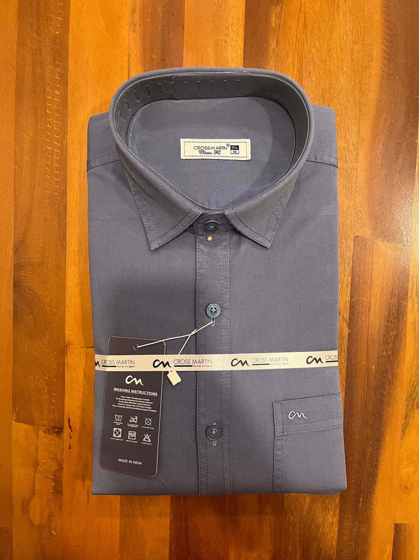 Pure Cotton Ash Blue Solid Shirt (40 FS)