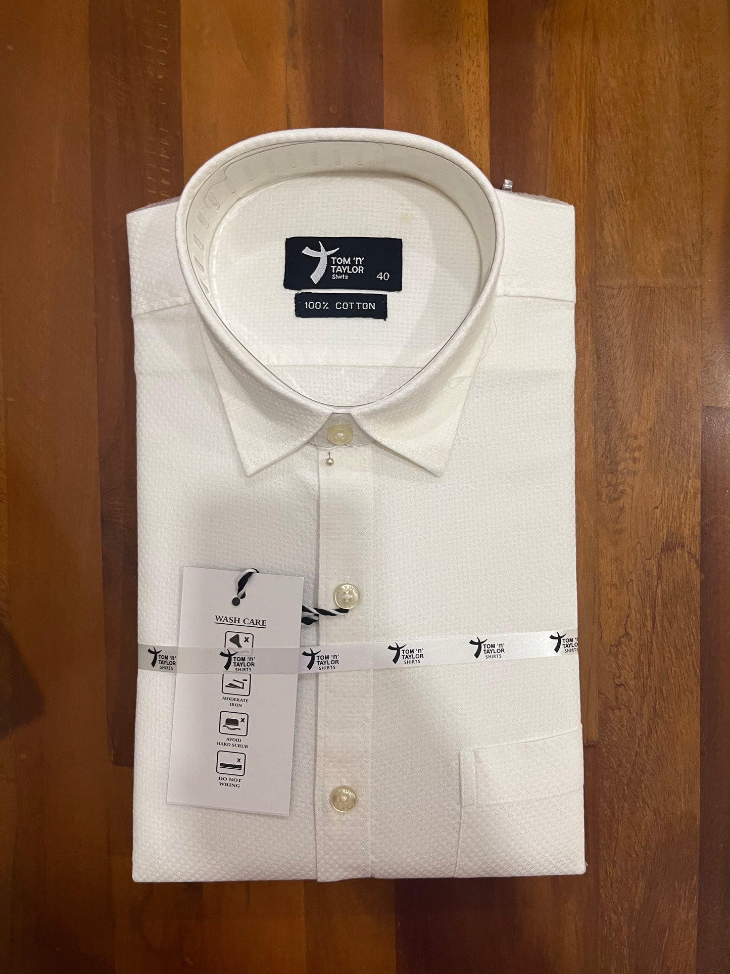 Pure Cotton White With Sewing Patterns Shirt (40 FS)