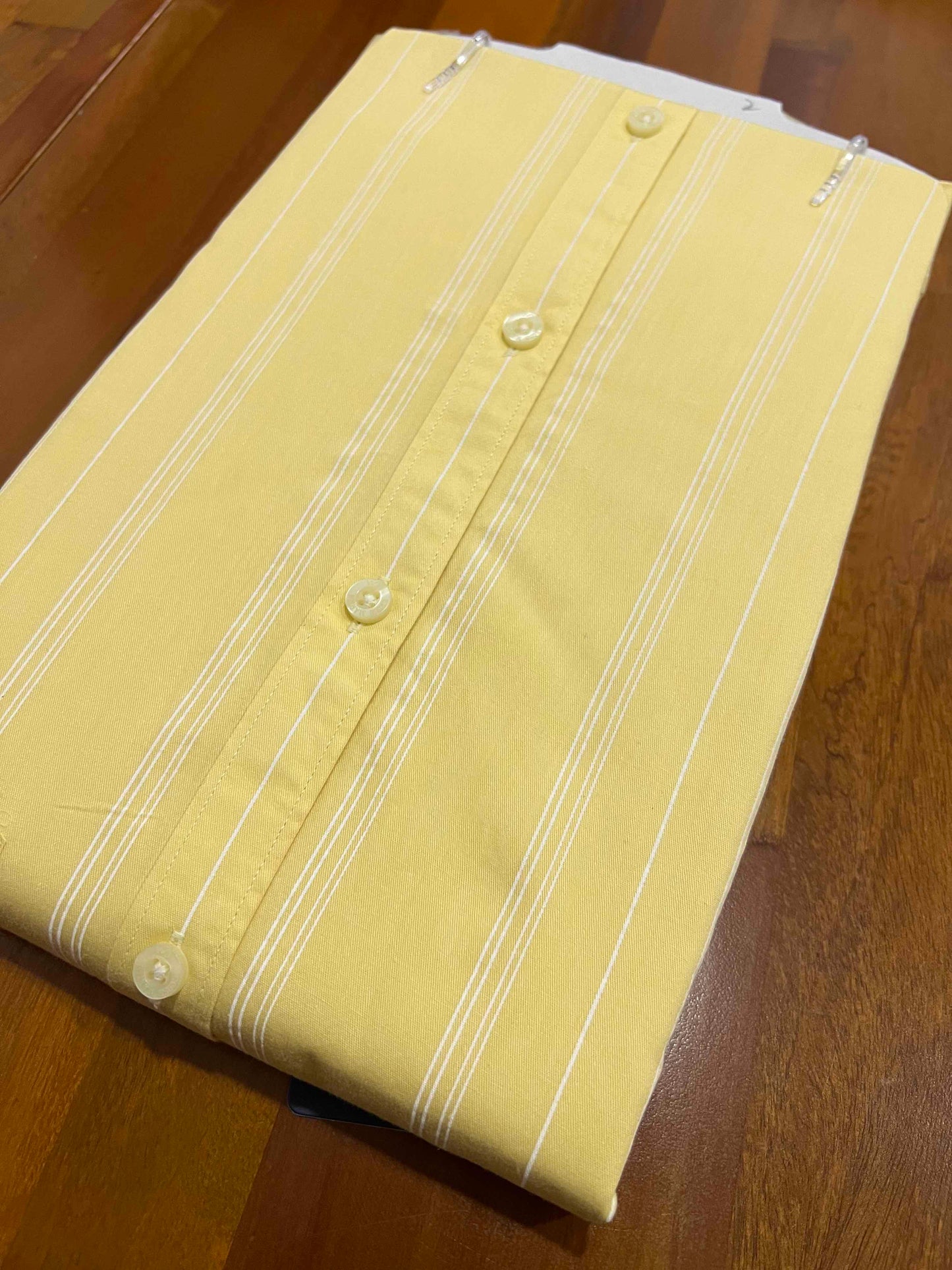 Pure Cotton White Stripes on Yellow Shirt (38 HS)