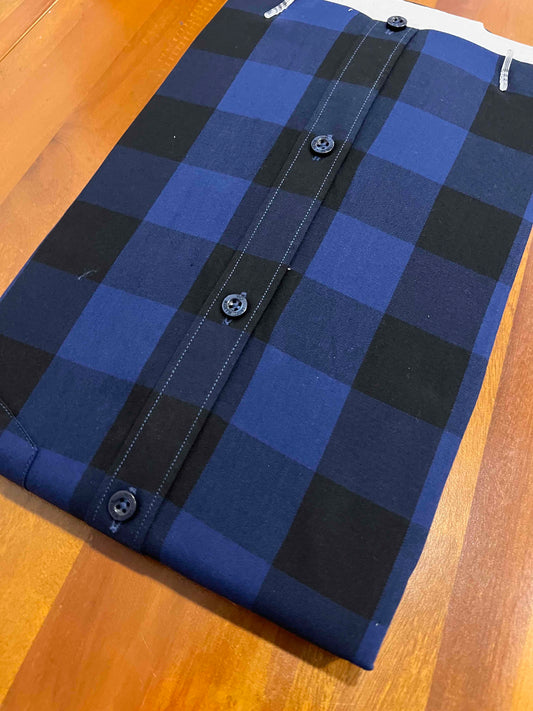 Pure Cotton Dark Blue Checkered Shirt (38 HS)