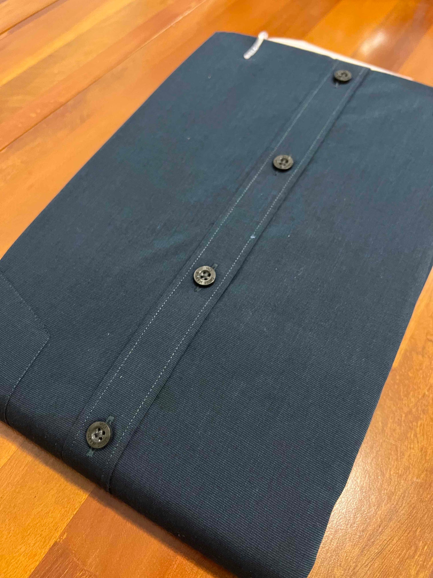 Pure Cotton Navy Green Solid Shirt (38 FS)