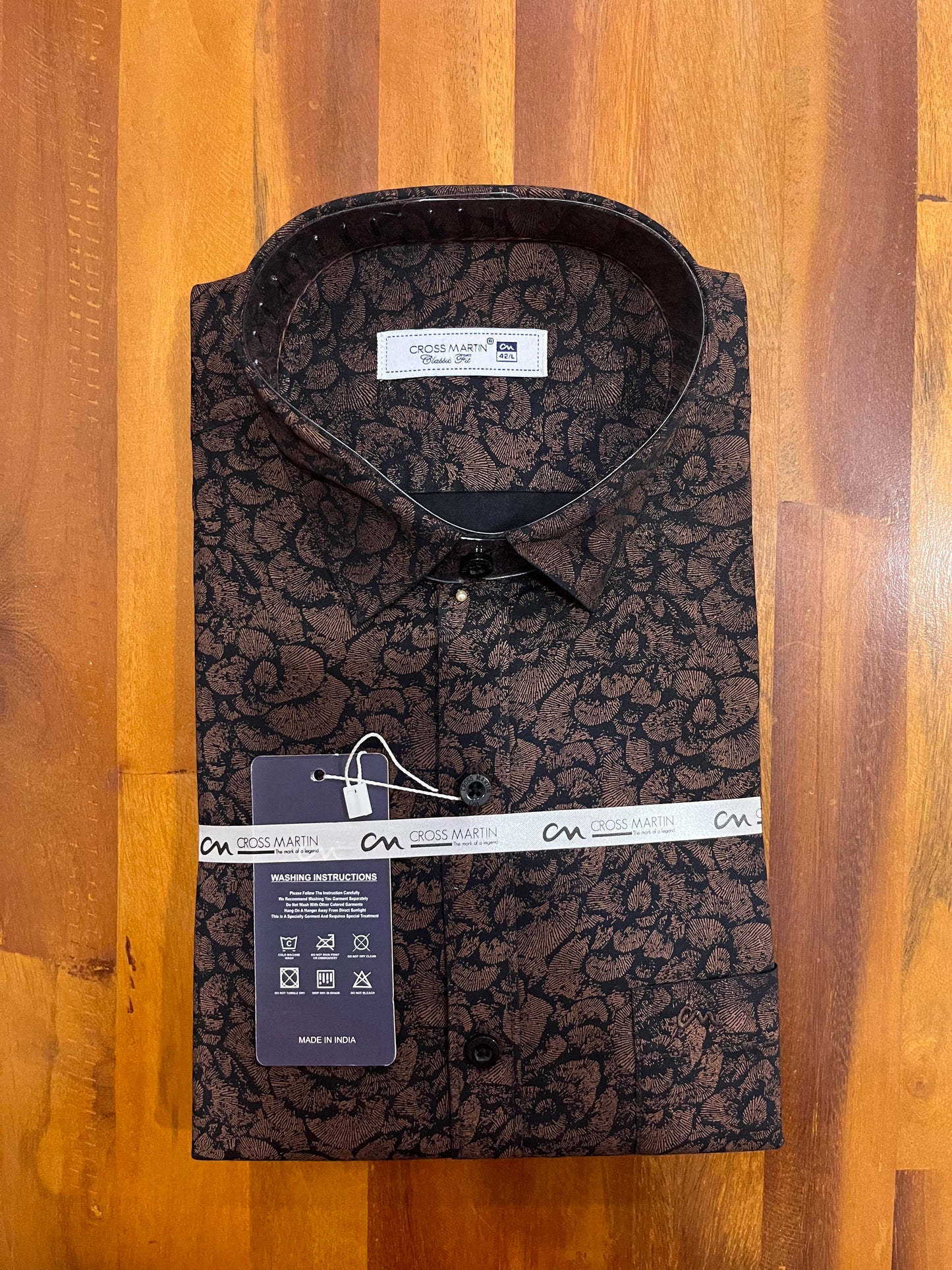 Pure Cotton Brown Printed Shirt (42 FS)