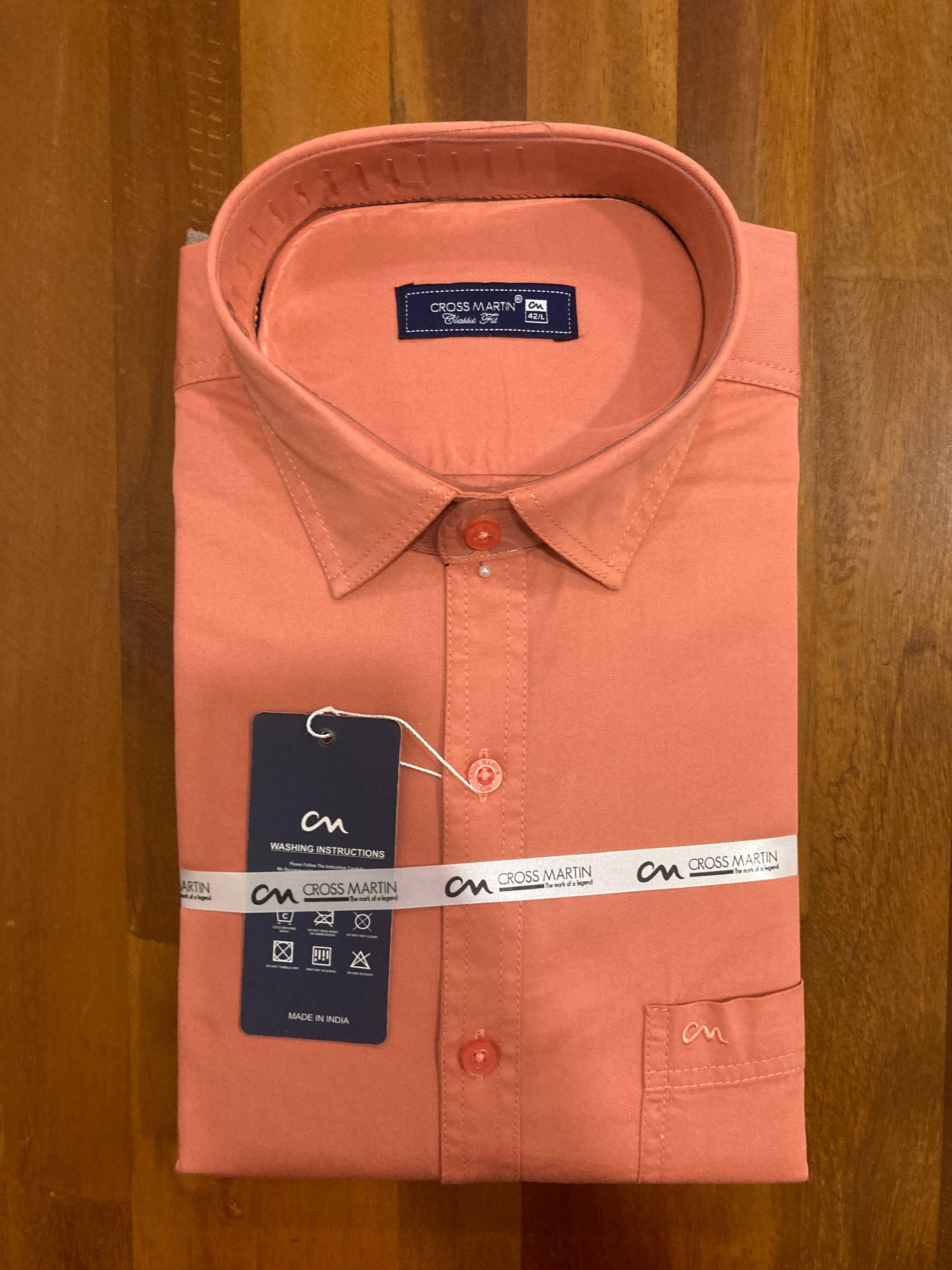 Pure Cotton Orange Solid Shirt (42 FS)