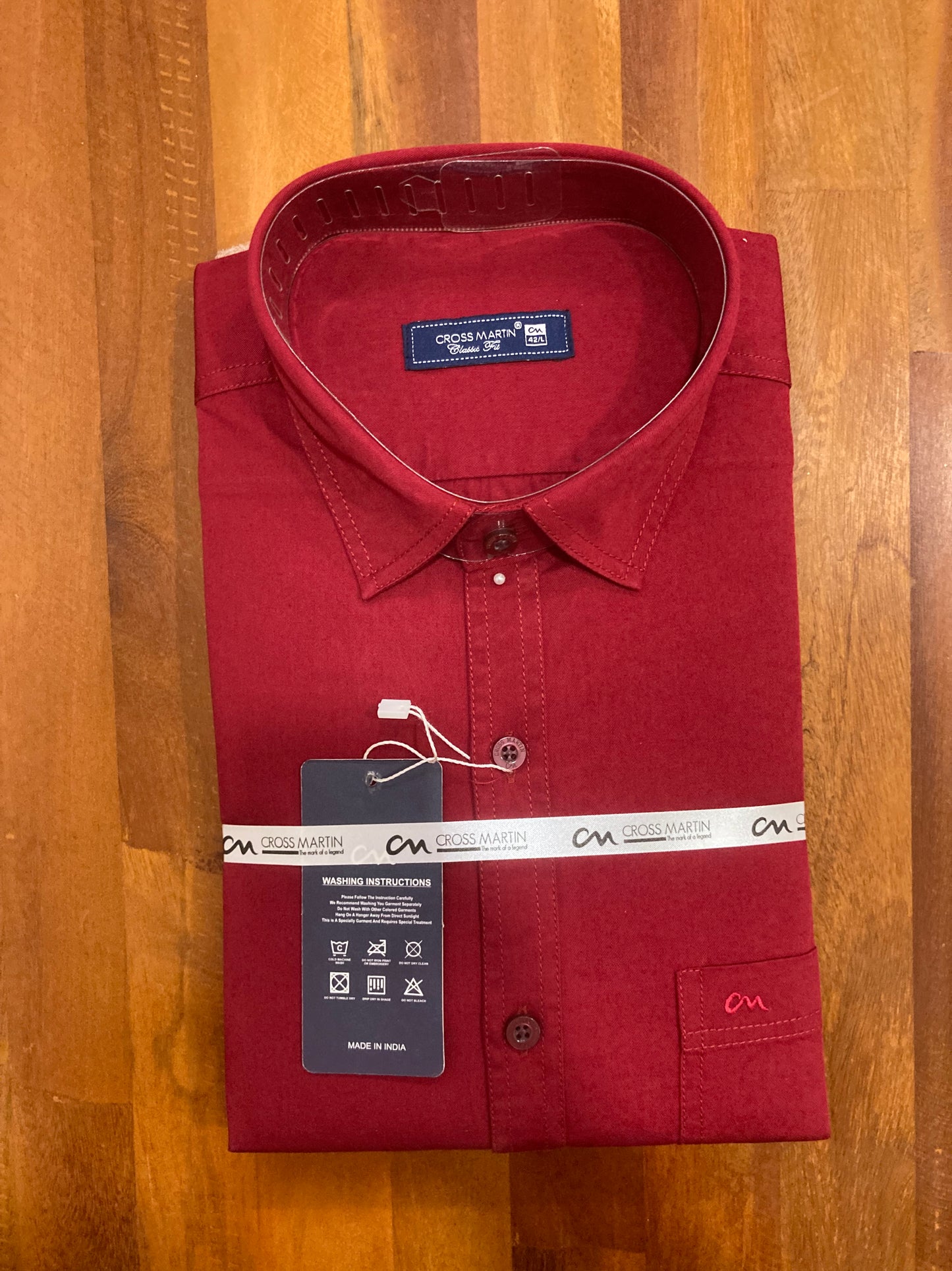 Pure Cotton Dark Red Solid Shirt (42 FS)