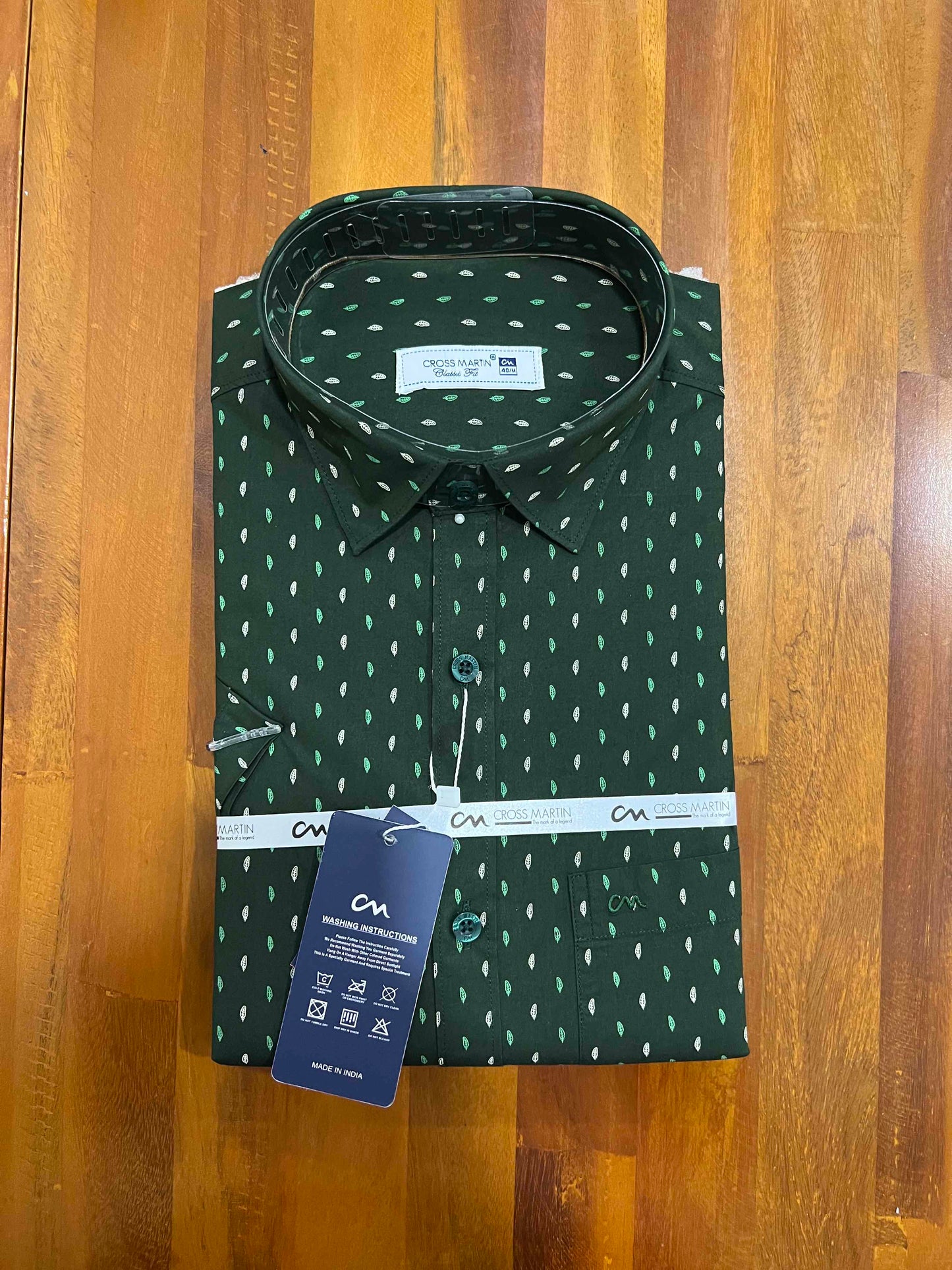 Pure Cotton Dark Green Printed Shirt (40 HS)