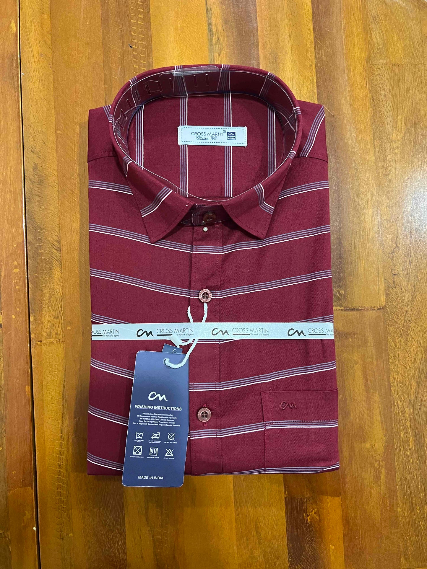 Pure Cotton Maroon Lines Shirt (40 FS)