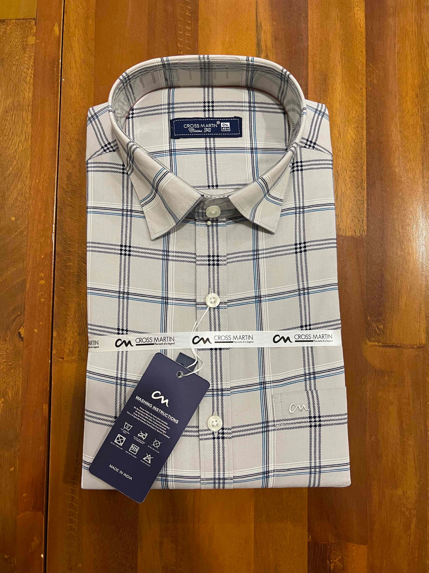 Pure Cotton Light Grey Checkered Shirt (40 FS)