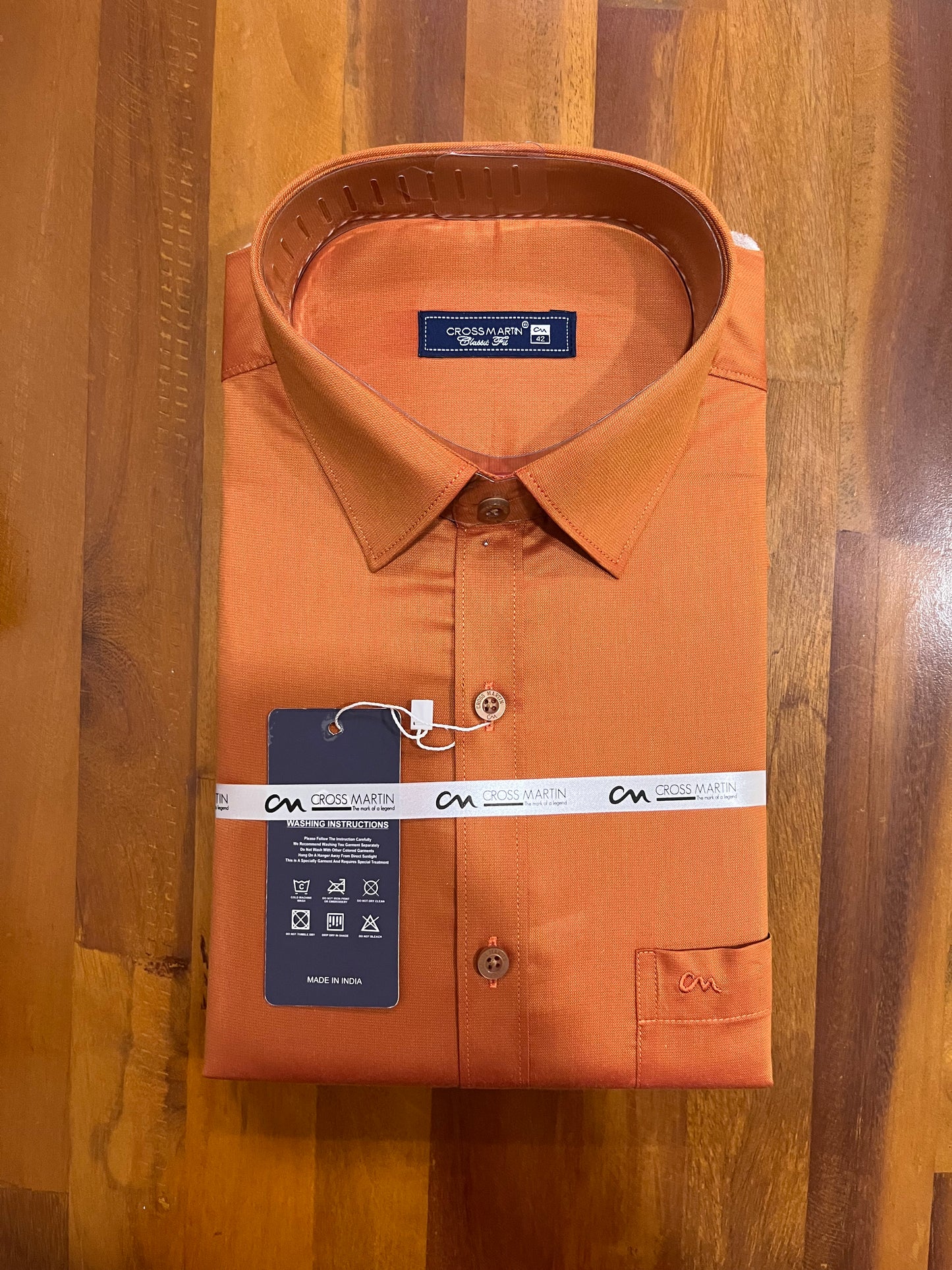 Pure Cotton Dark Orange Solid Shirt (42 FS)