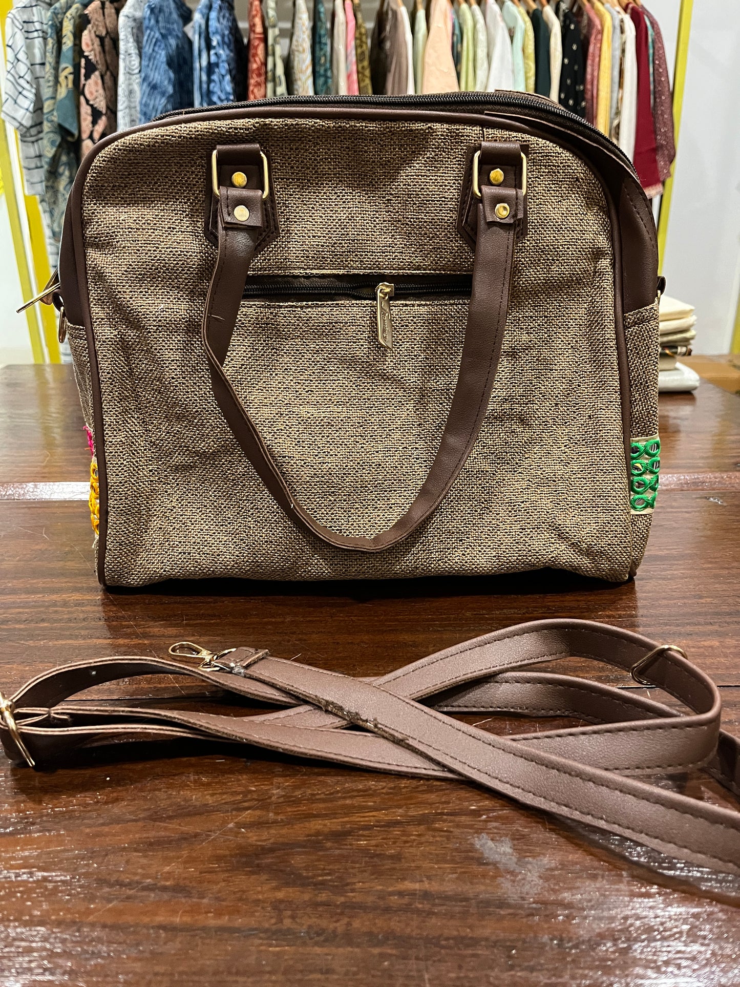 Southloom™ Handmade Brown Sling Handbag with Mirror Work