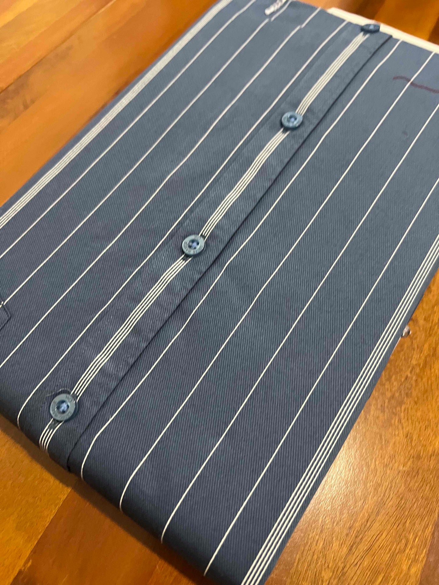 Pure Cotton White Stripes on Teal Blue Shirt (42 HS)