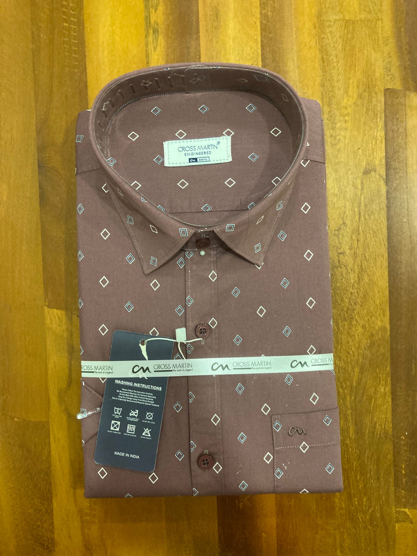 Pure Cotton Grape Wine Colour Printed Shirt (44 HS)