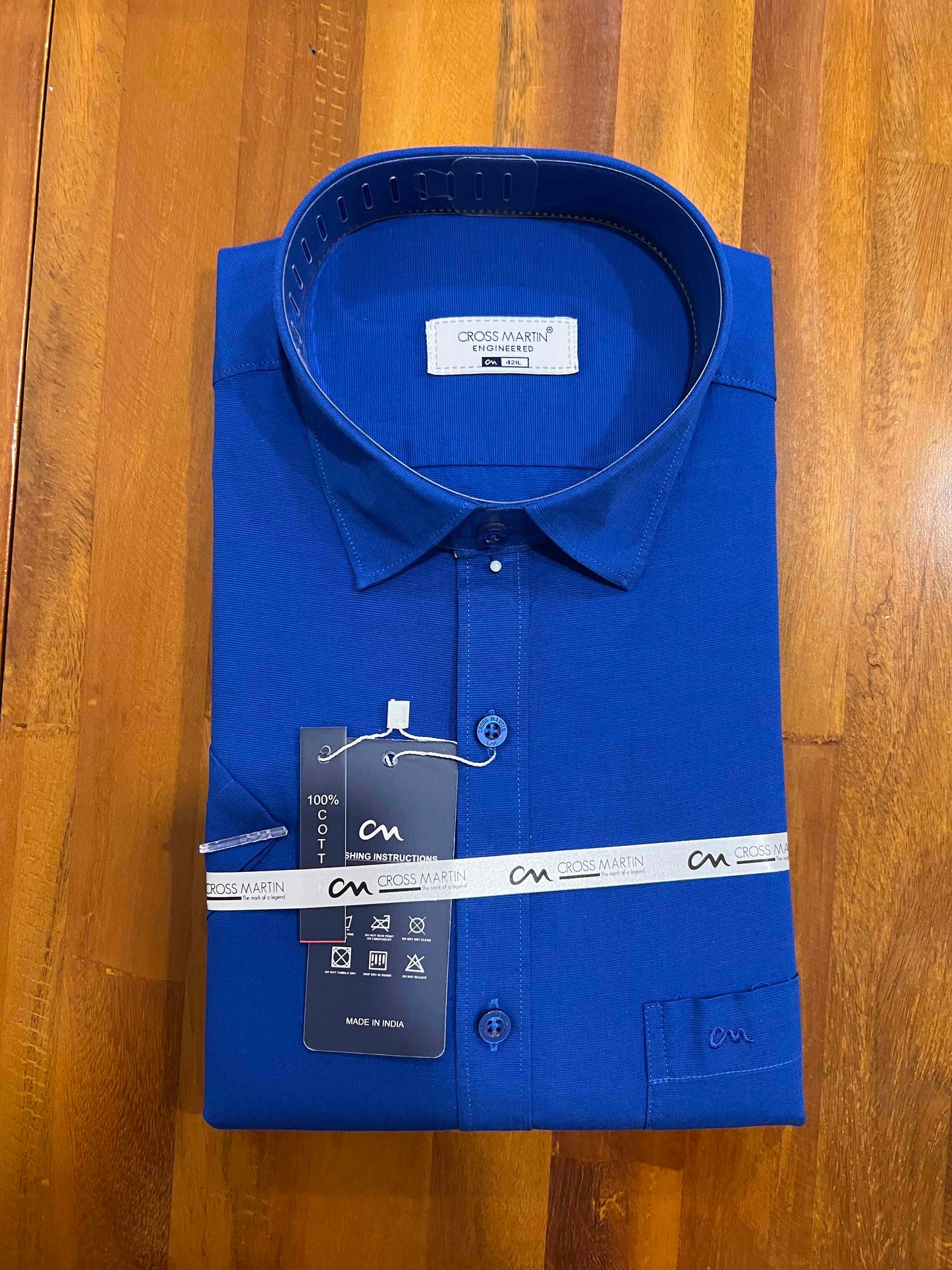 Pure Cotton Blue Solid Shirt (42 HS)