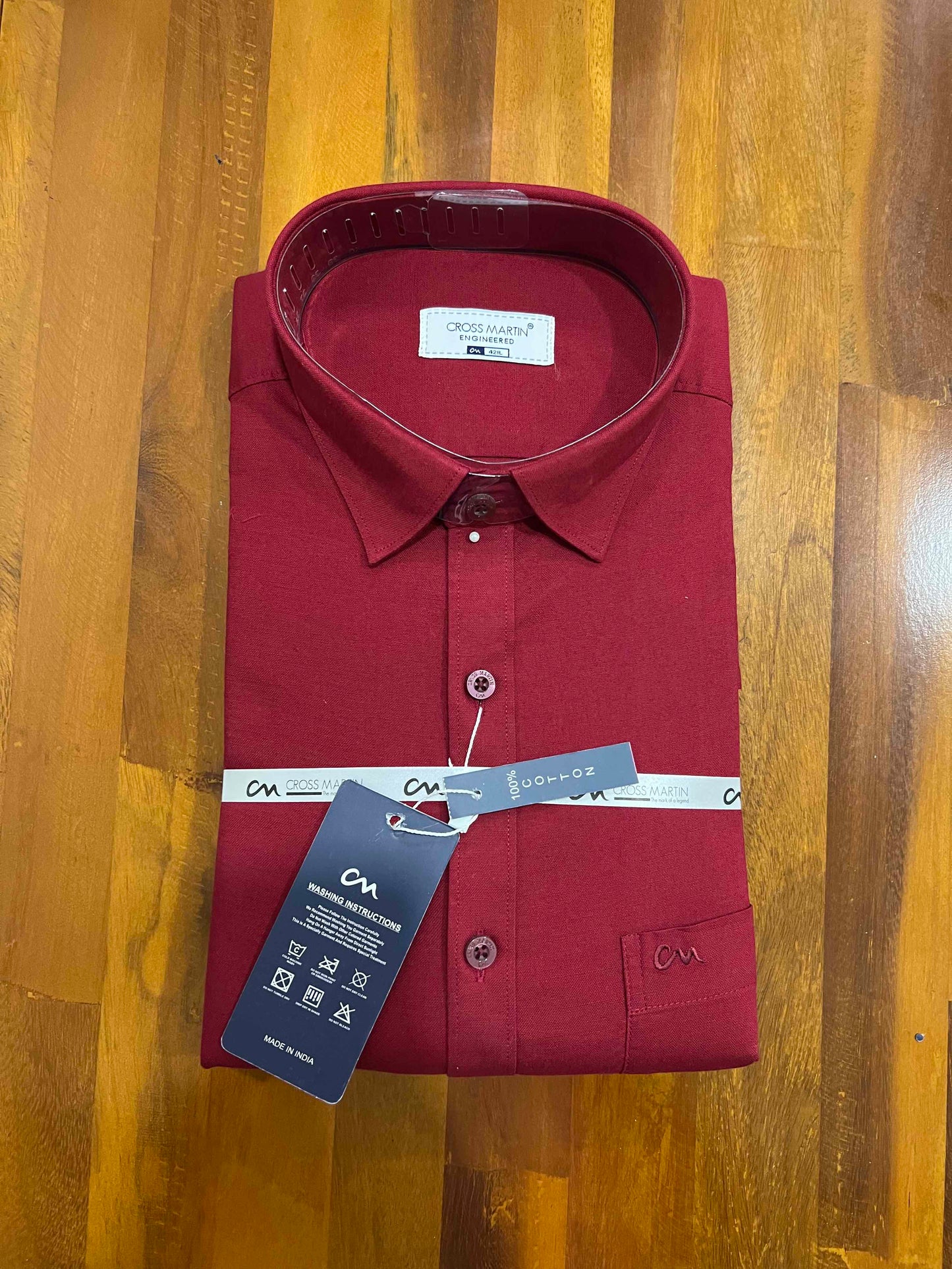 Pure Cotton Red Solid Shirt (42 FS)