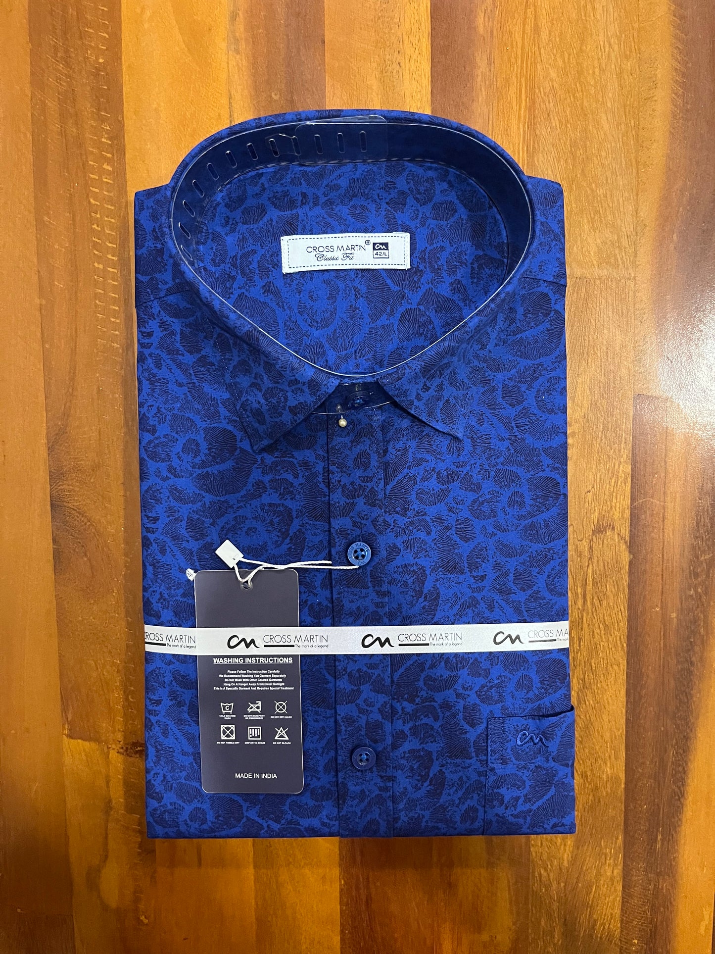Pure Cotton Dark Blue Printed Shirt (42 FS)