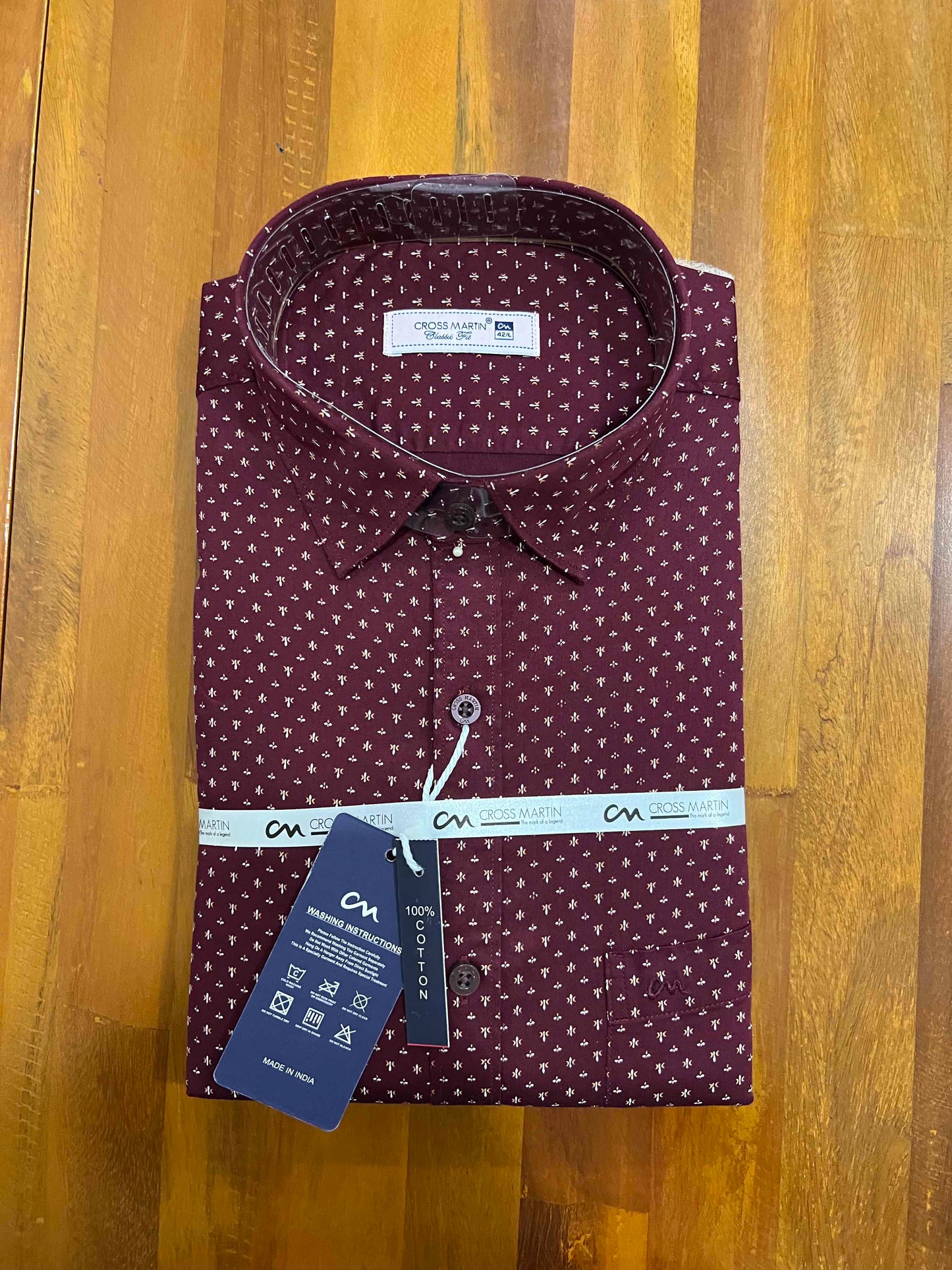 Pure Cotton Maroon Printed Shirt (42 FS)