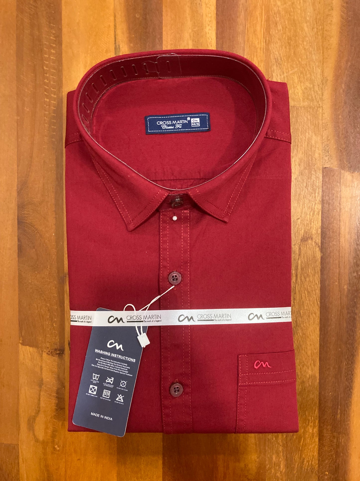 Pure Cotton Dark Red Solid Shirt (44 FS)