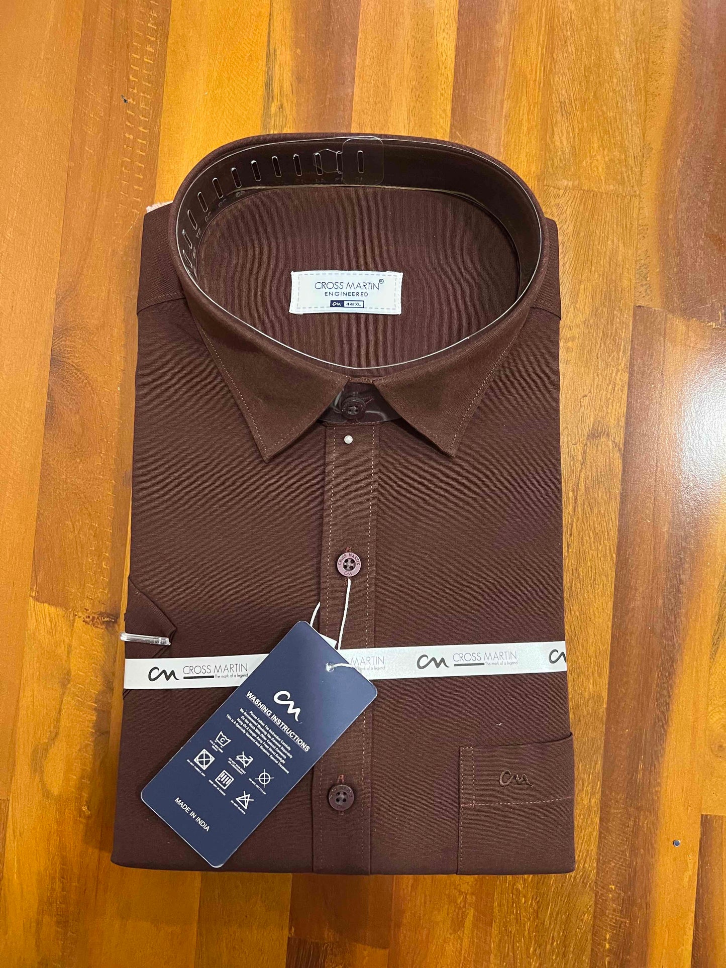 Pure Cotton Dark Brown Solid Shirt (44 HS)