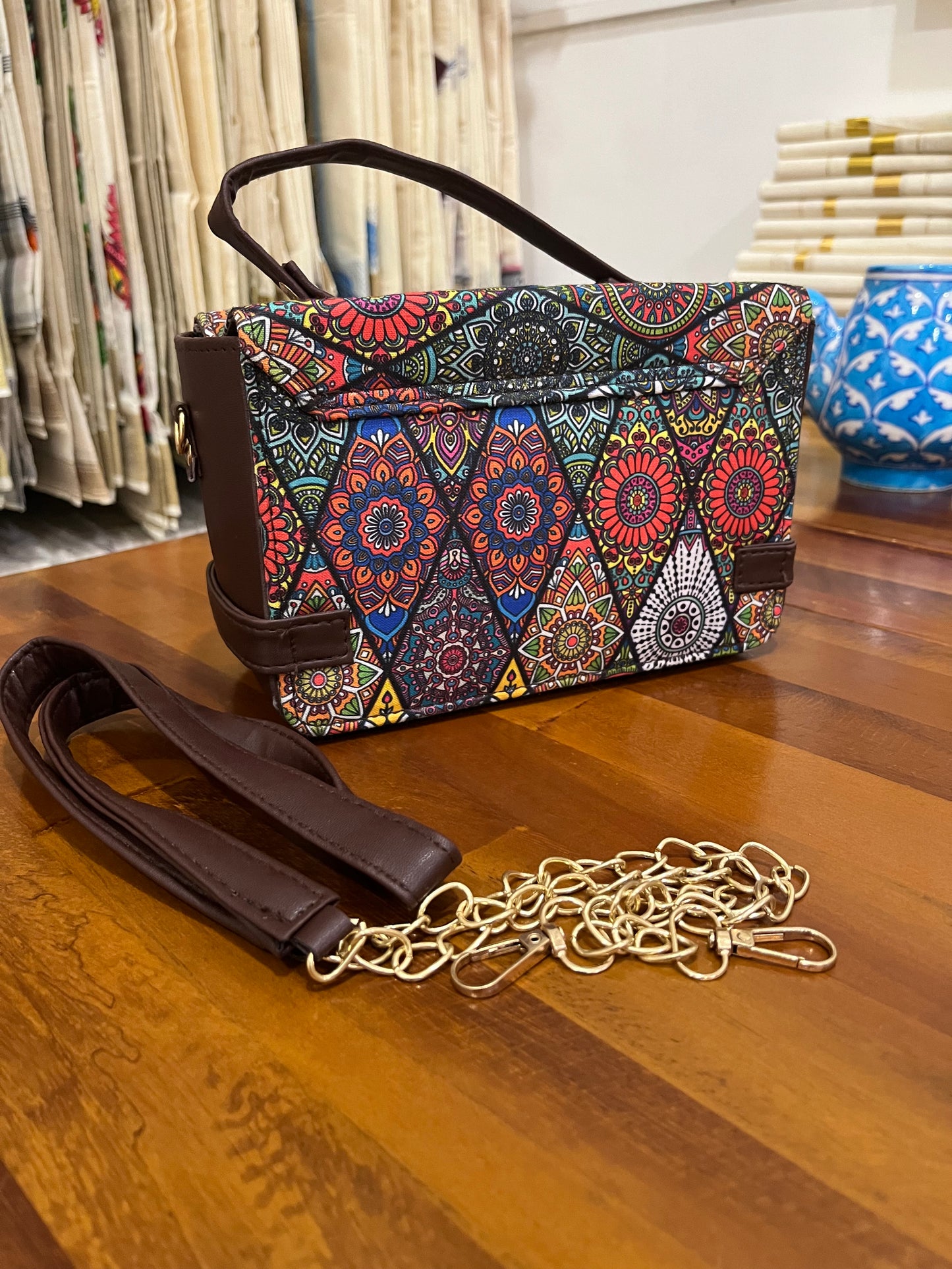 Southloom™ Handmade Multi Colour Printed Boxy Sling Bag with Leatherette