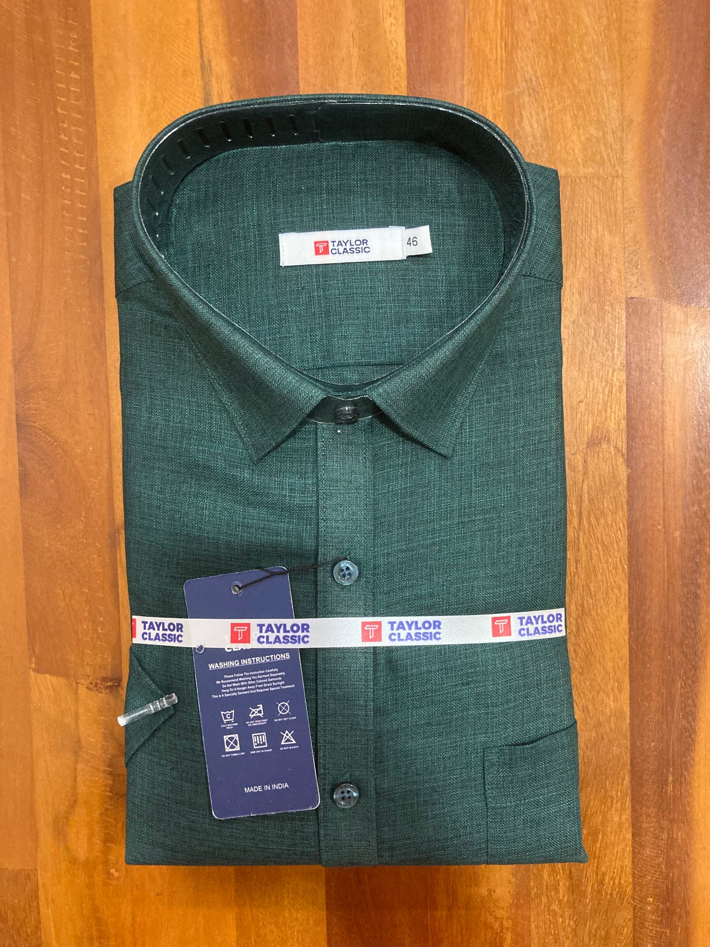 Pure Cotton Green Solid Shirt (46 HS)