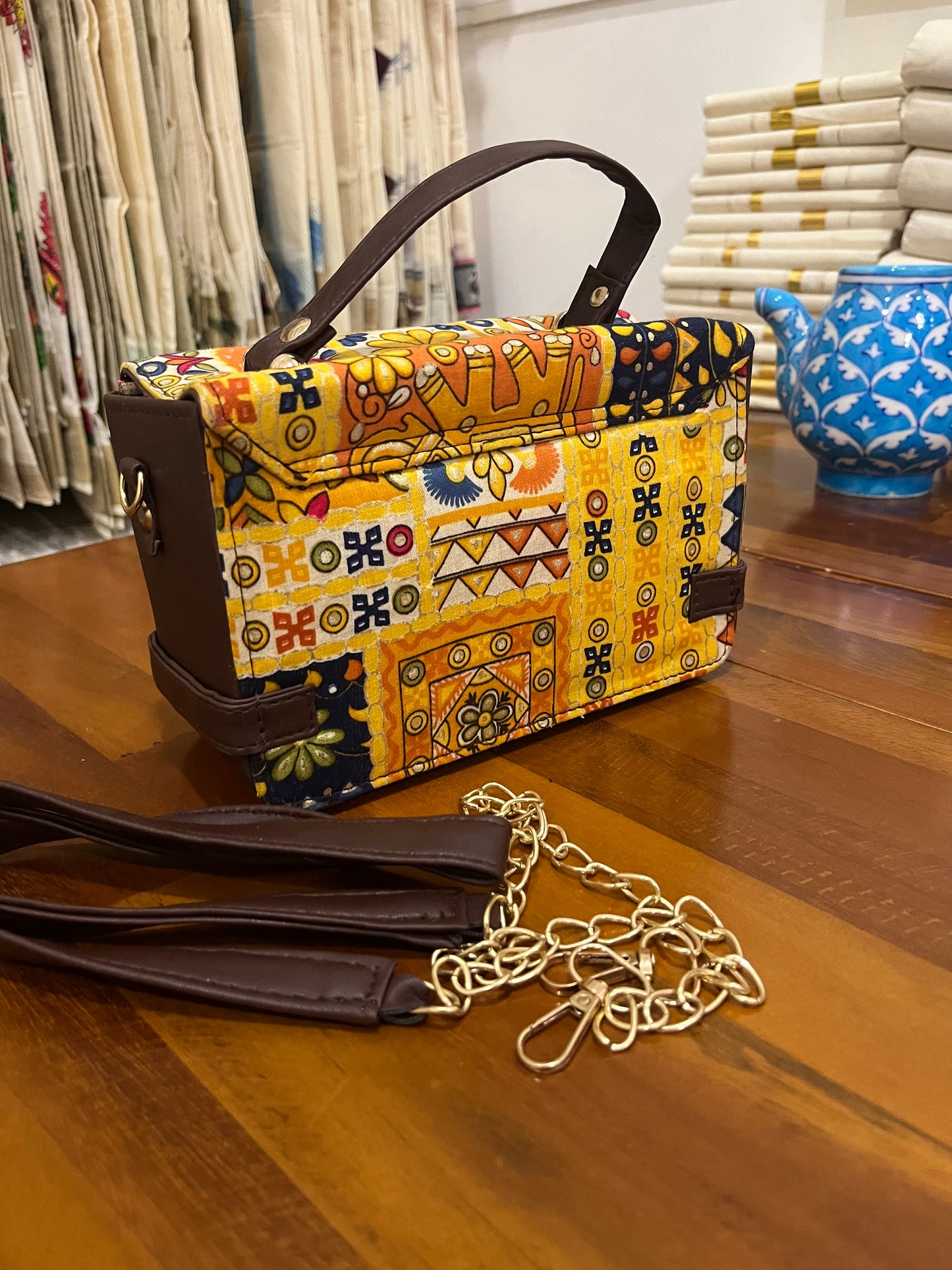 Southloom™ Handmade Multi Colour Printed Boxy Sling Bag with Leatherette