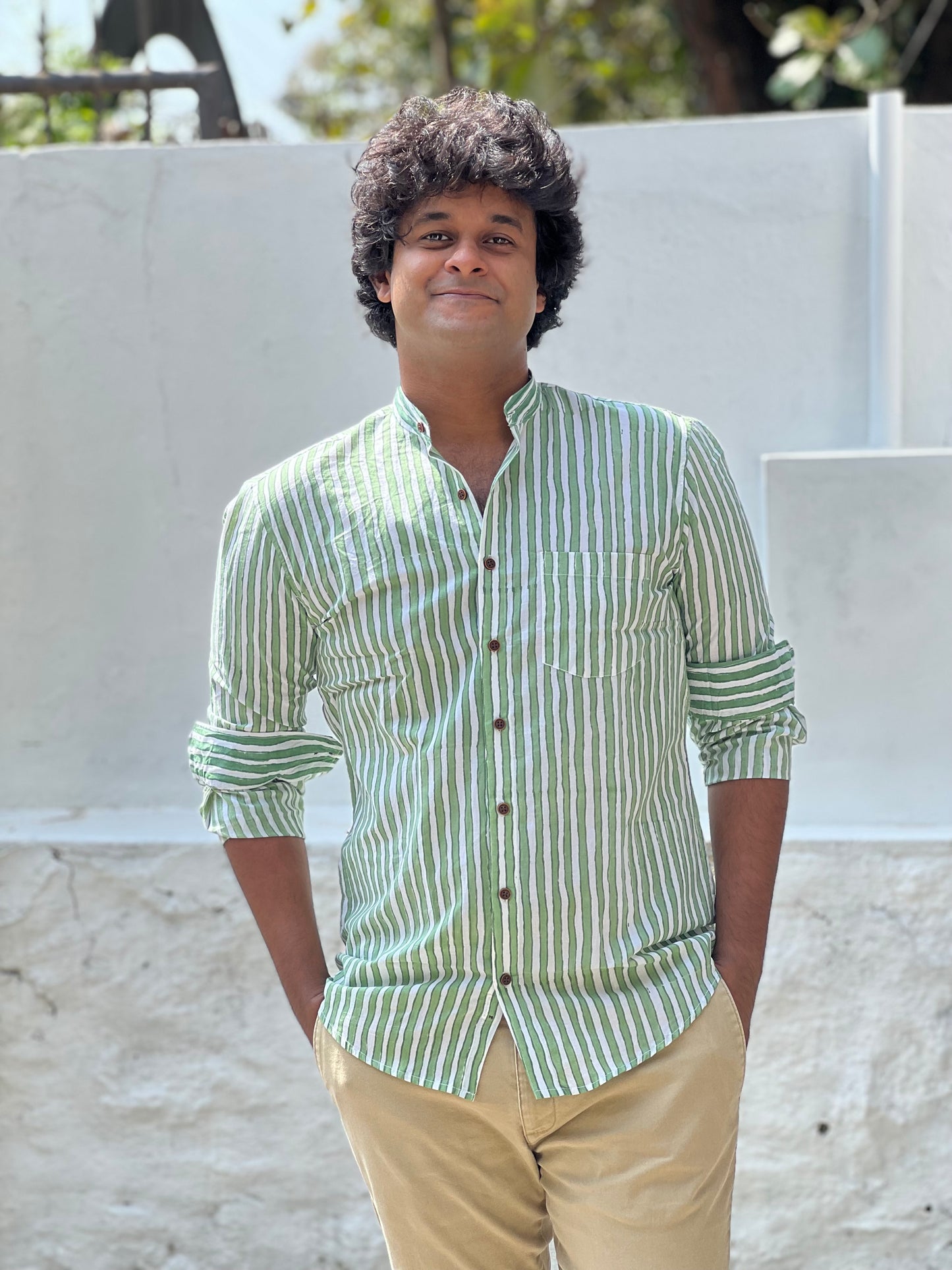 Southloom Jaipur Cotton Green Hand Block Printed Shirt (Full Sleeves)